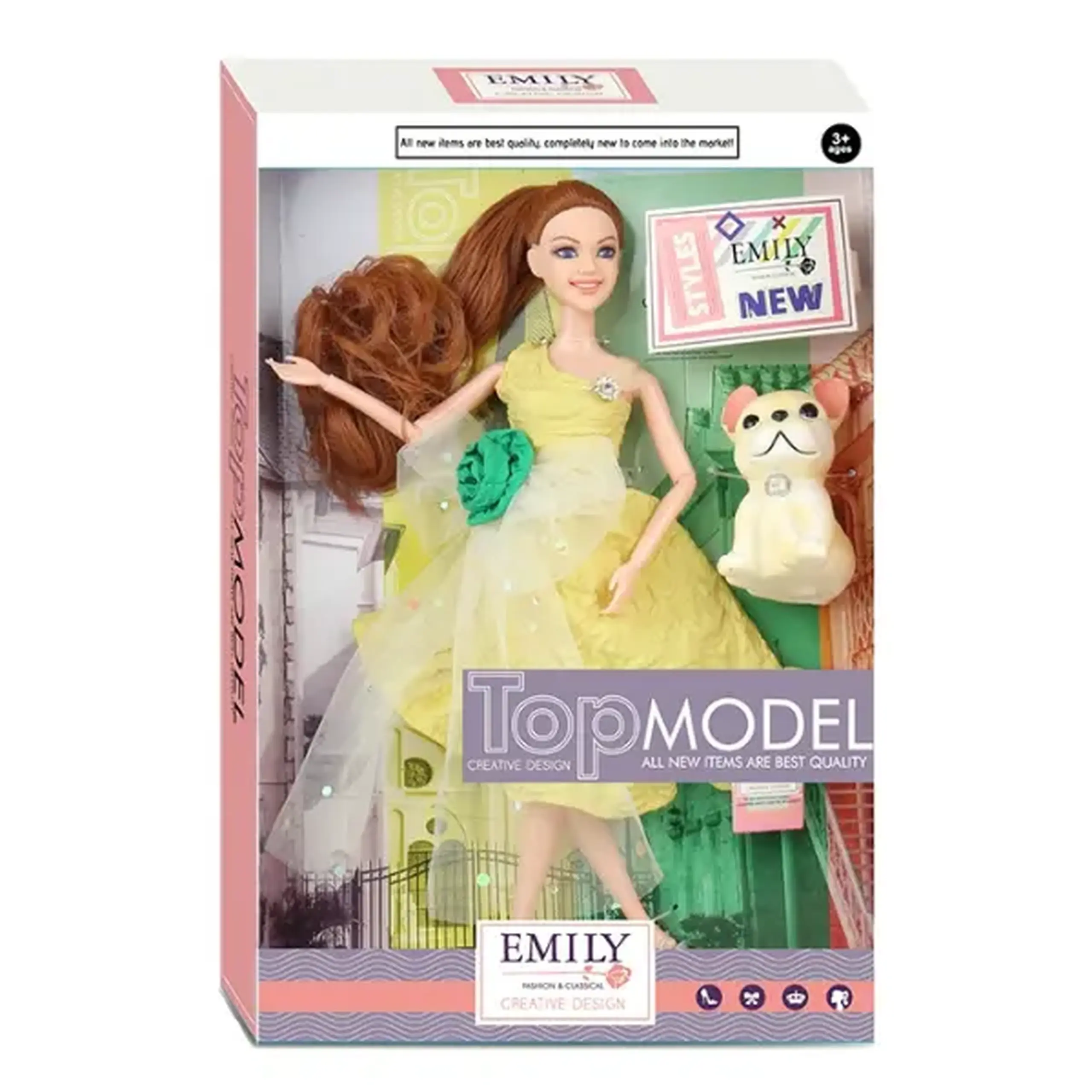 Păpușa Emily "Top Model" cu animăluț și accesorii