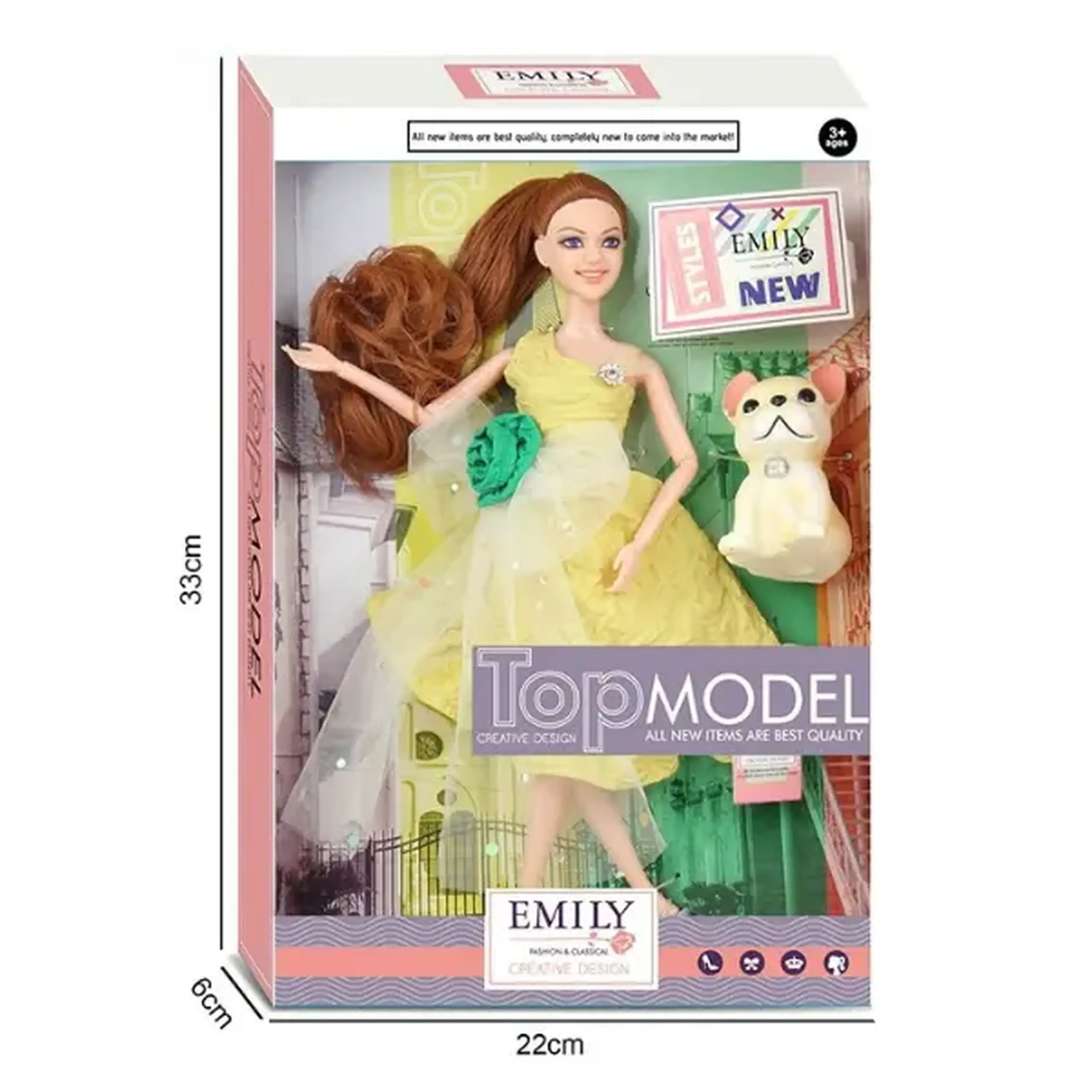 Păpușa Emily "Top Model" cu animăluț și accesorii
