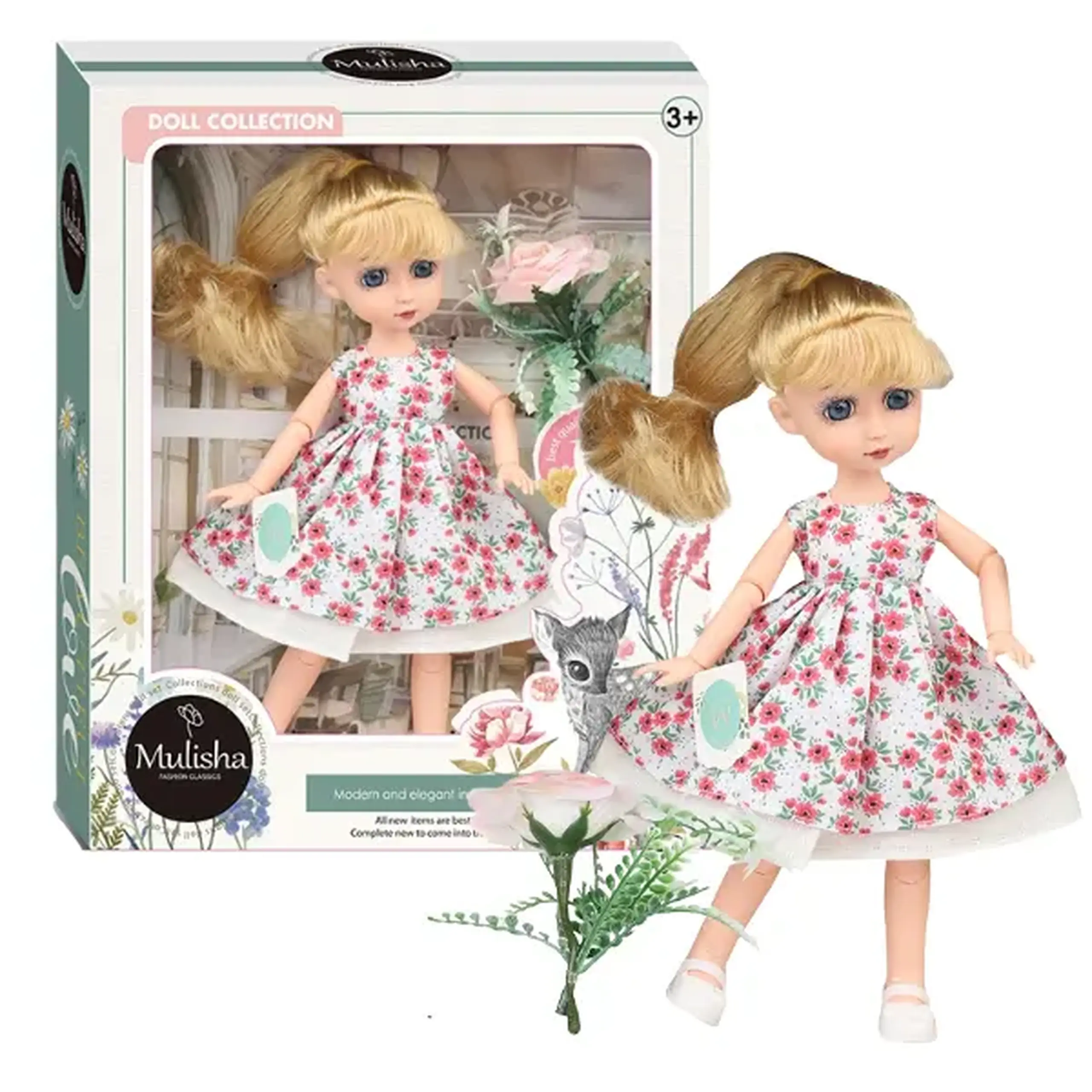 Păpușa "Mulisha" în rochie florală cu accesorii