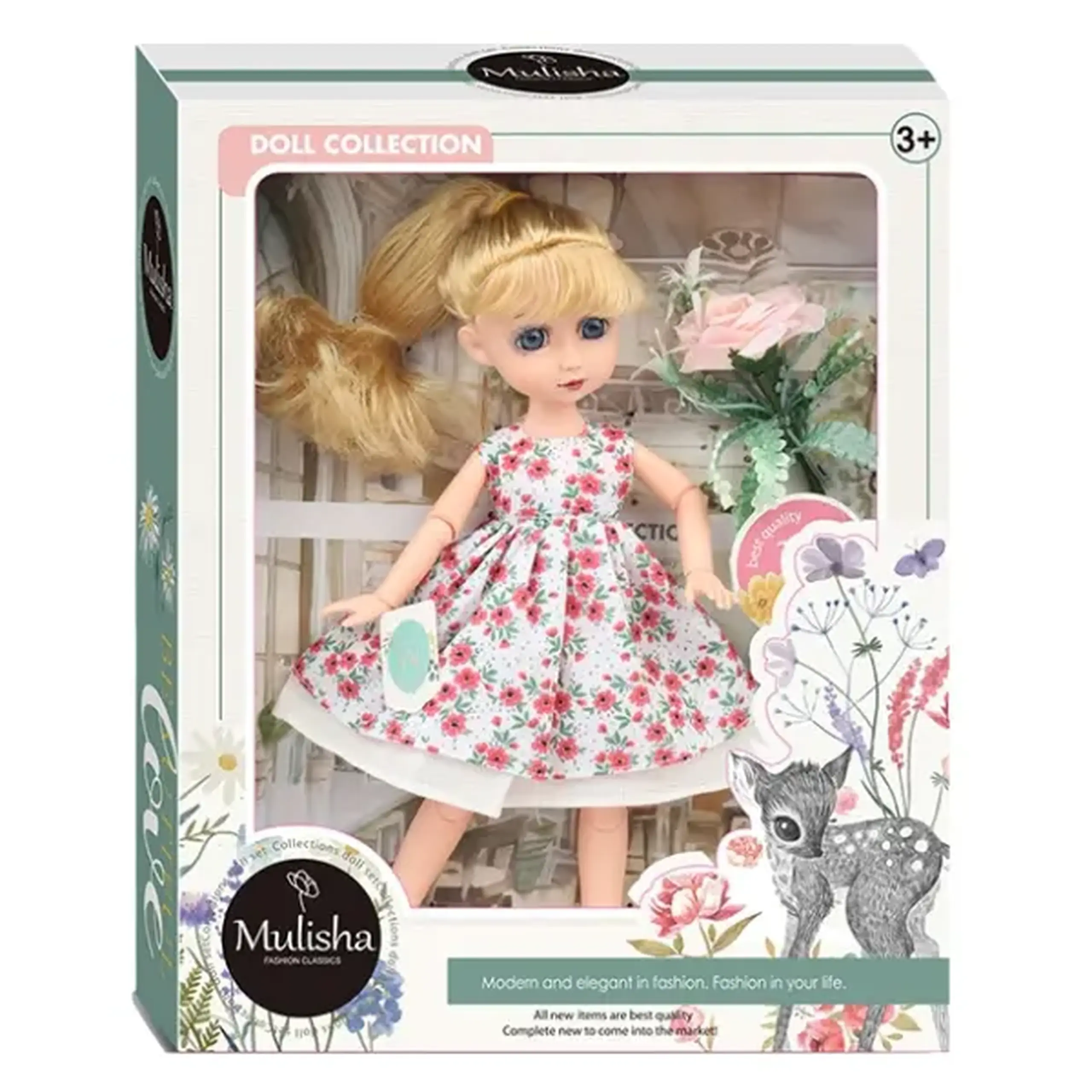 Păpușa "Mulisha" în rochie florală cu accesorii