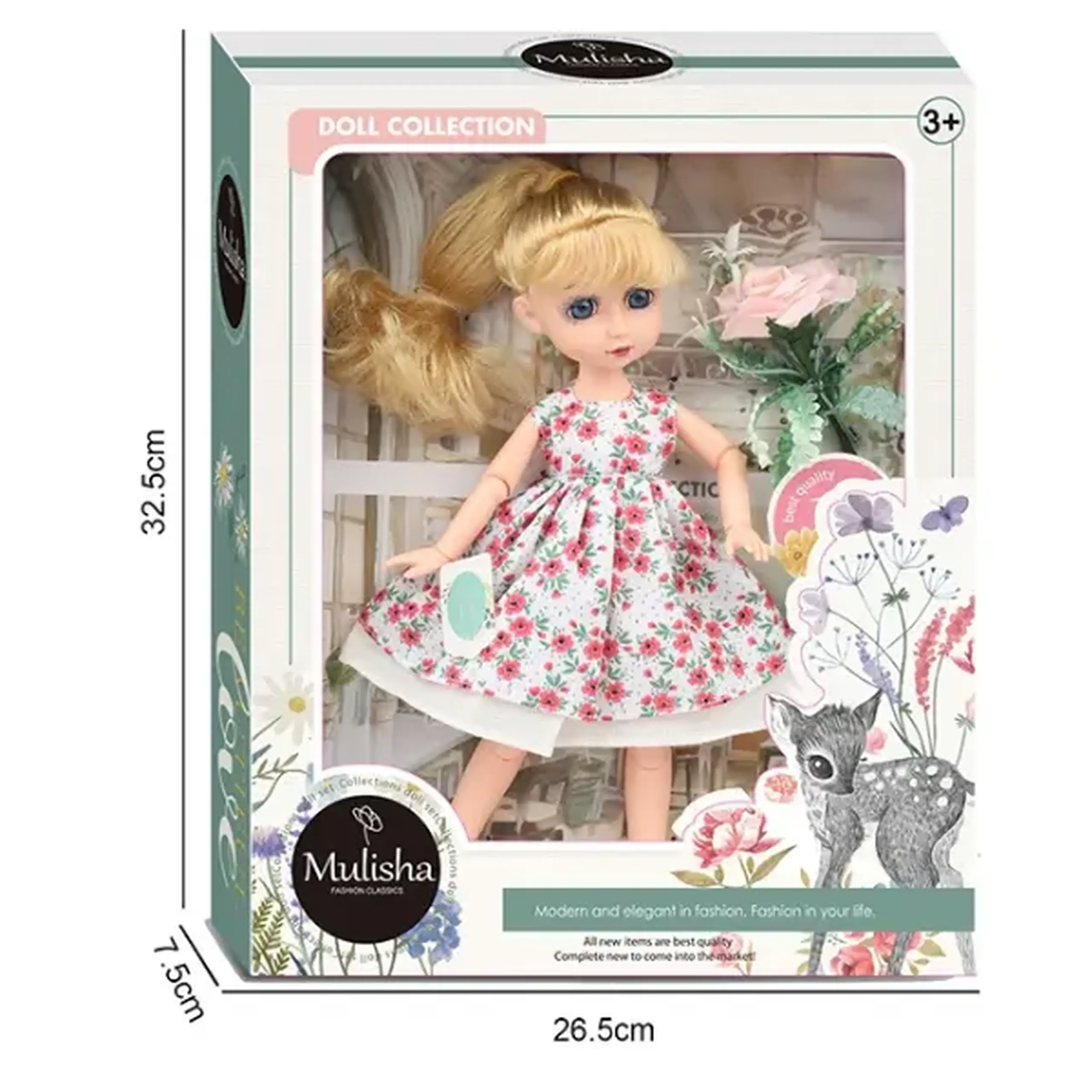 Păpușa "Mulisha" în rochie florală cu accesorii
