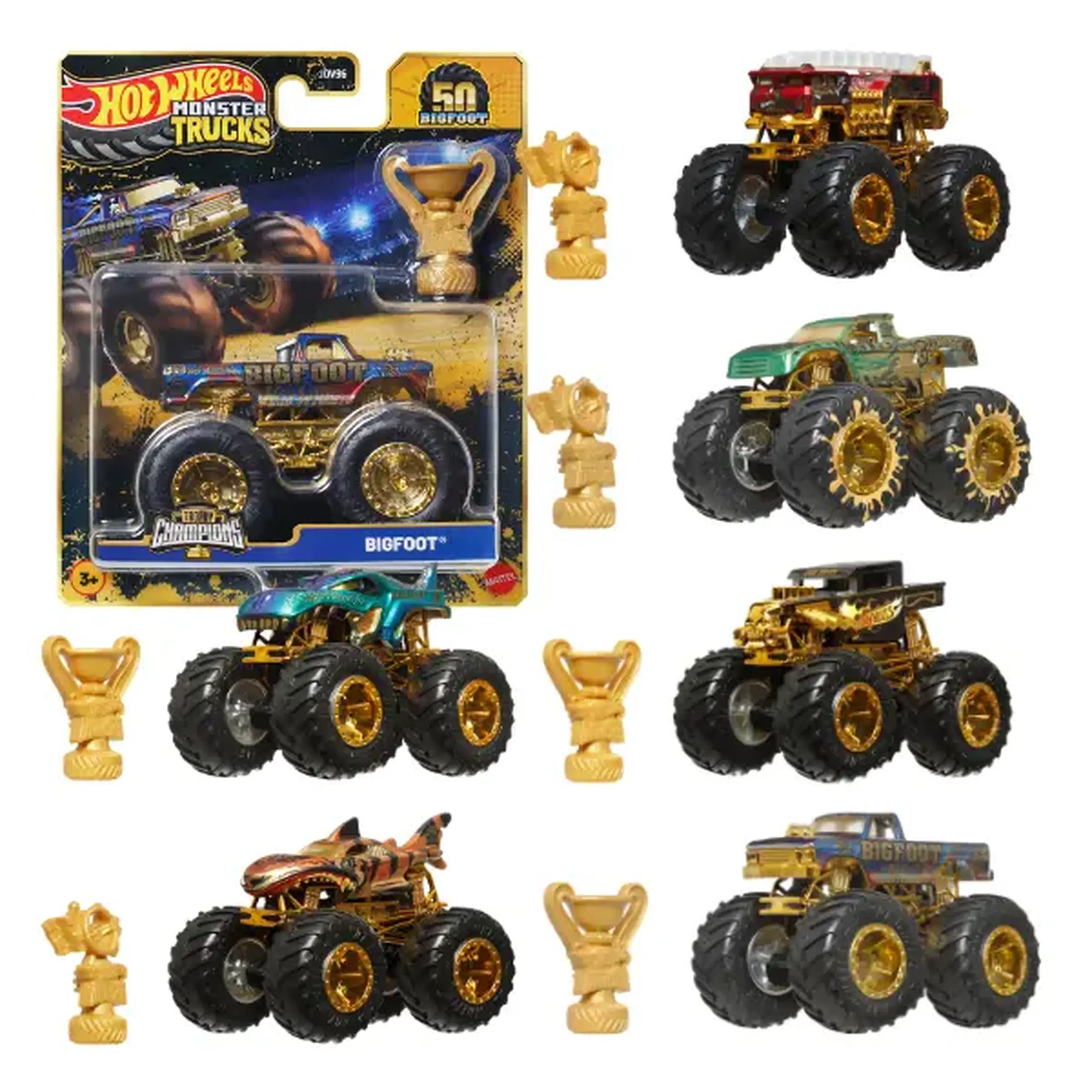 1:64 Hot Wheels Monster Trucks – BIGFOOT (ediție aniversară), as.