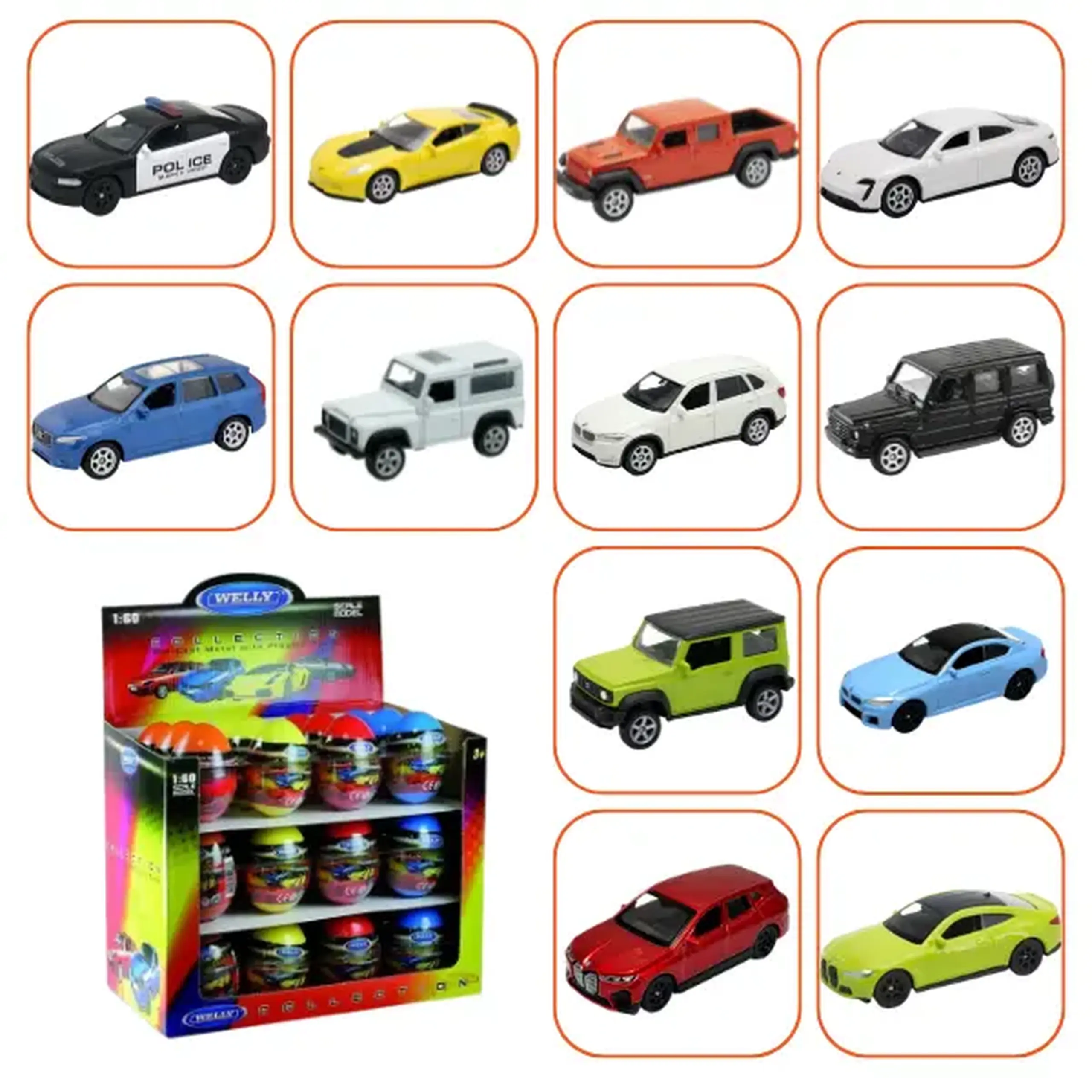 Mașini Metalice de Colecție 1:60 WELLY, 12 modele KINDER (24C)