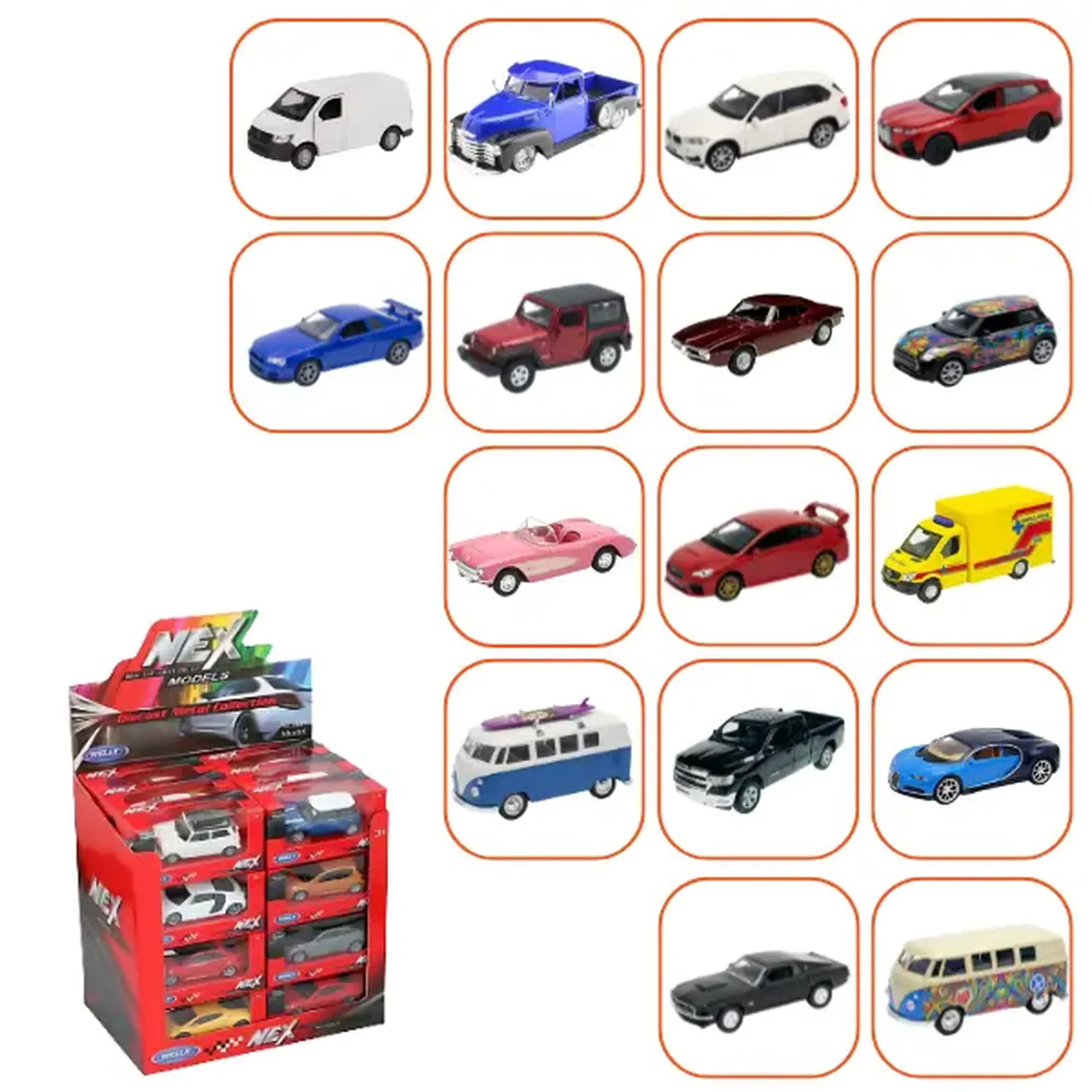 Mașini Metalice de Colecție 1:34 WELLY, 16 modele (24D)