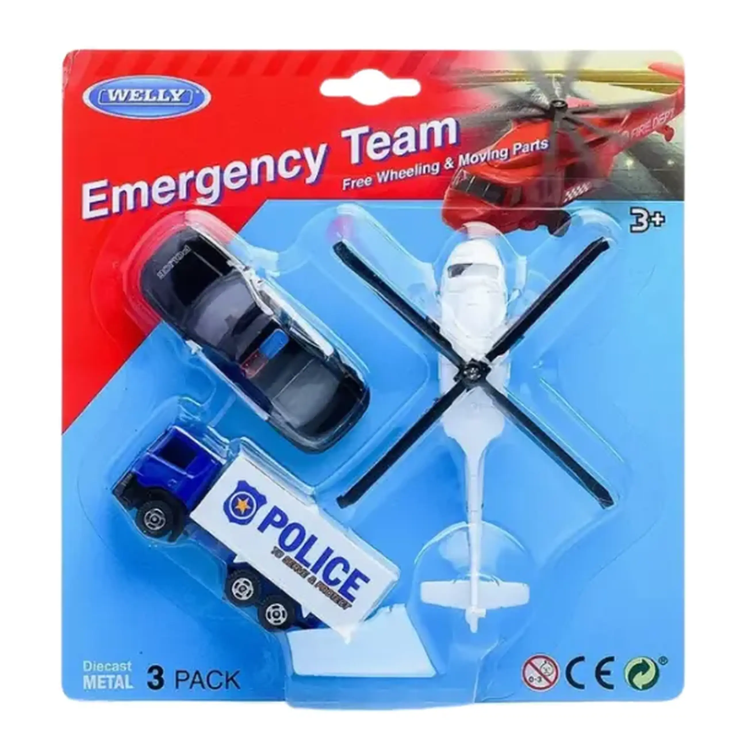 Set de 3 Mașini Metalice de Colecție 1:64 WELLY, POLICE