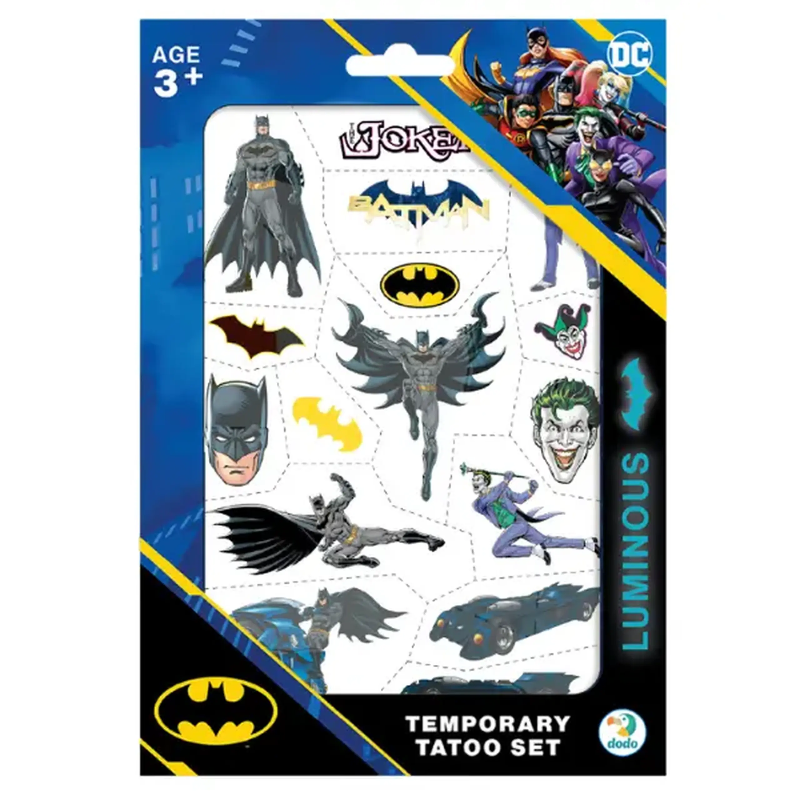Set de tatuaje temporare pentru copii "Batman: Eroii din Gotham City", luminează în întuneric
