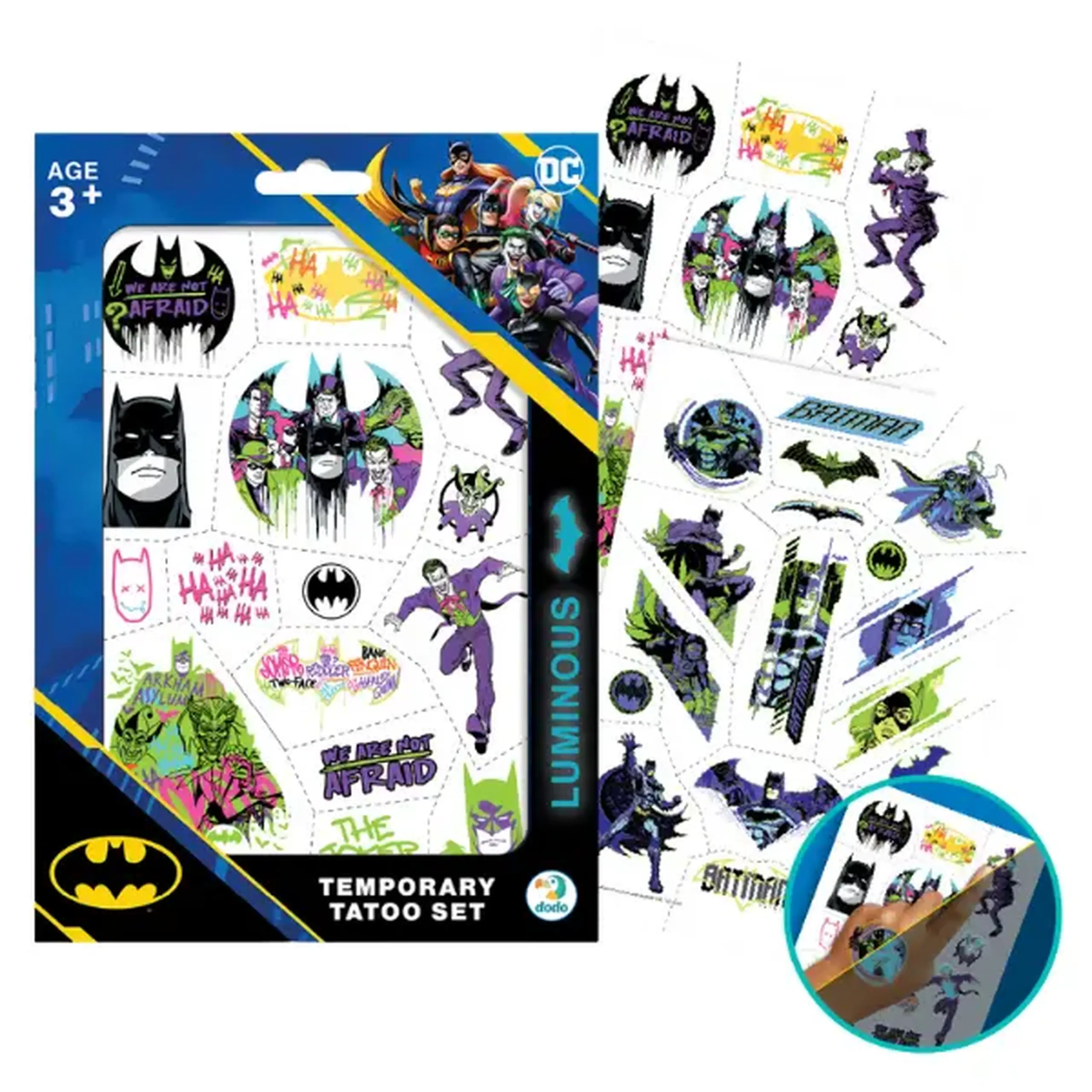 Set de tatuaje temporare pentru copii "Batman: Echipă", luminează în întuneric