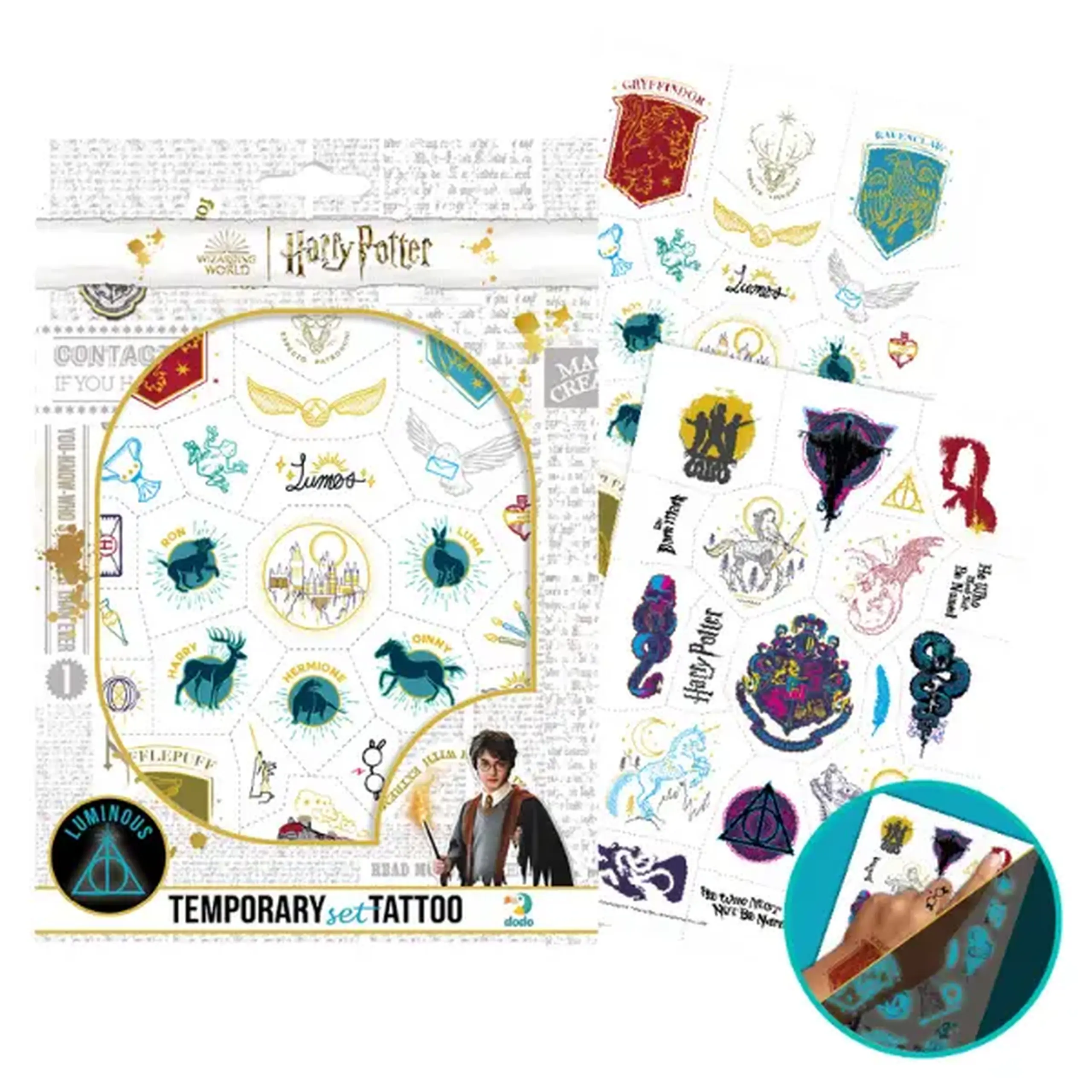 Set de tatuaje temporare pentru copii "Harry Potter: Simboluri", luminează în întuneric