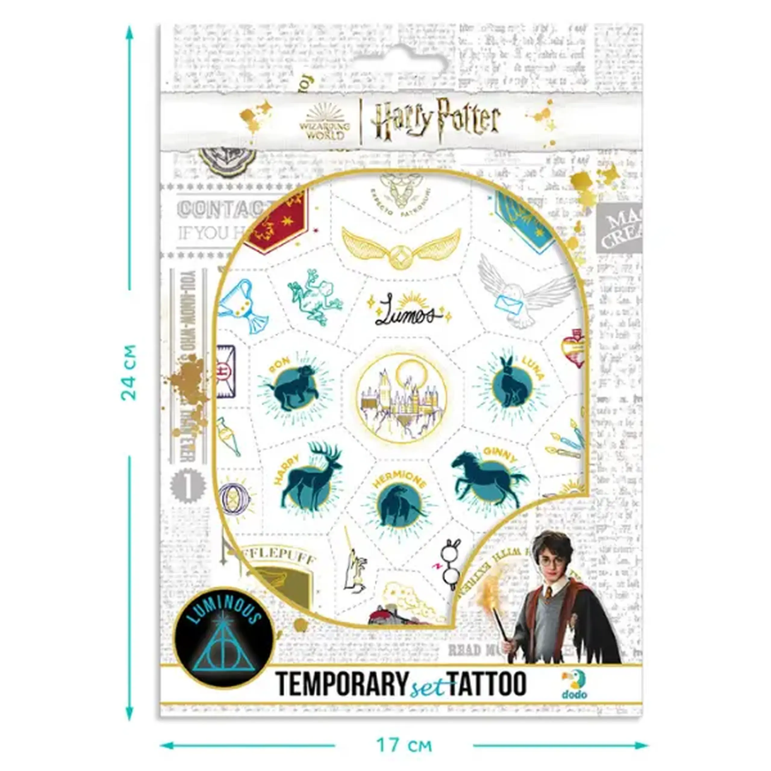 Set de tatuaje temporare pentru copii "Harry Potter: Simboluri", luminează în întuneric