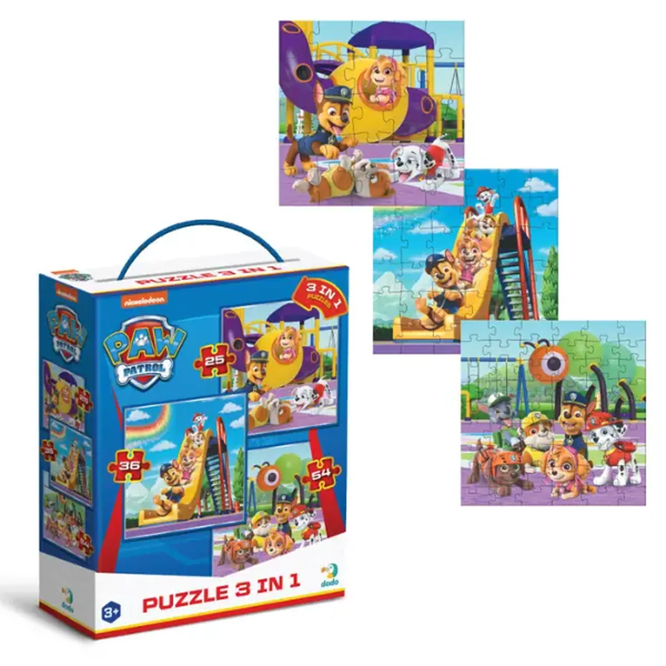 Puzzle 3-în-1 "Teren de joacă", 25, 36, 54 piese, seria Patrula Cățelușilor