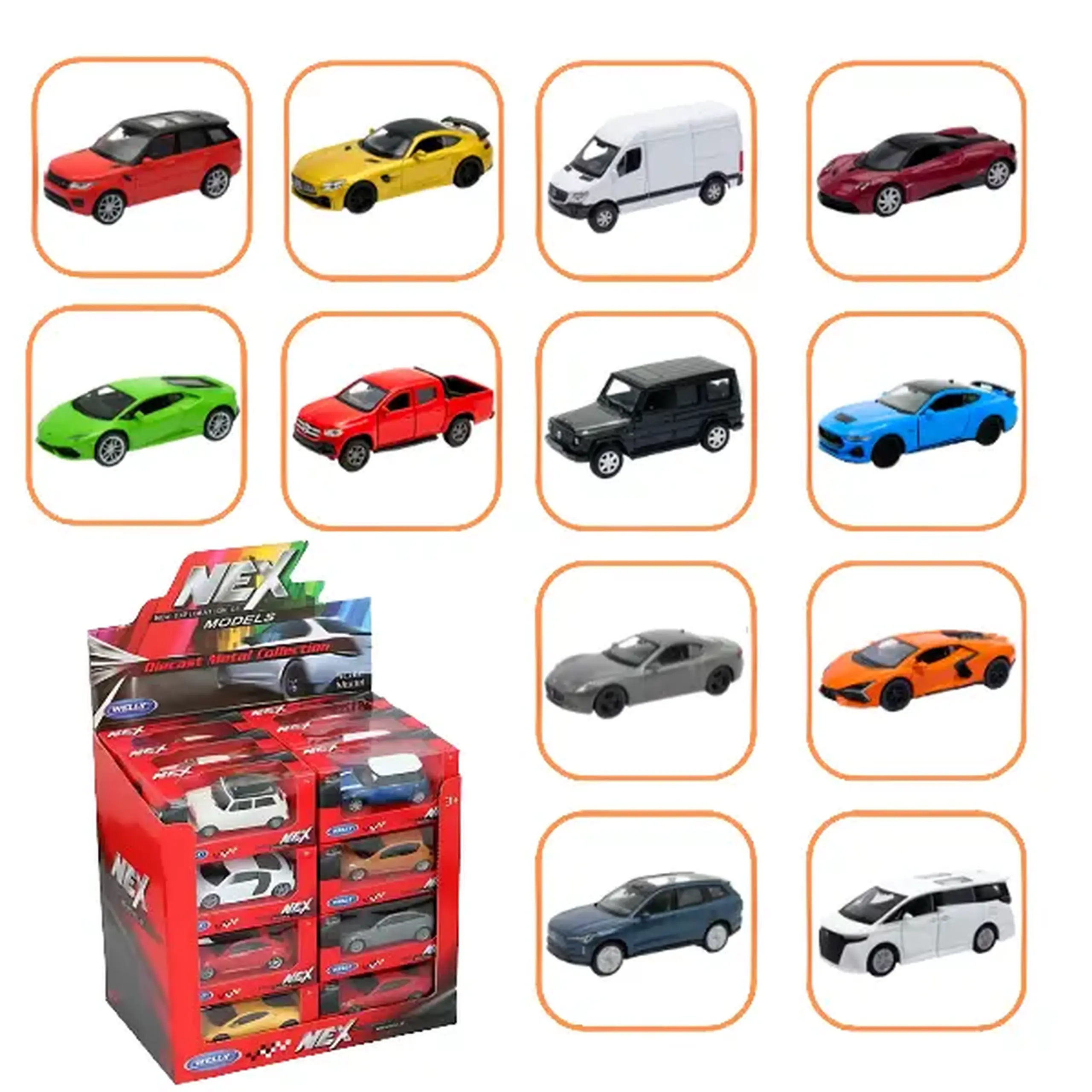 Mașini Metalice de Colecție 1:34 WELLY, 12 modele (24E)