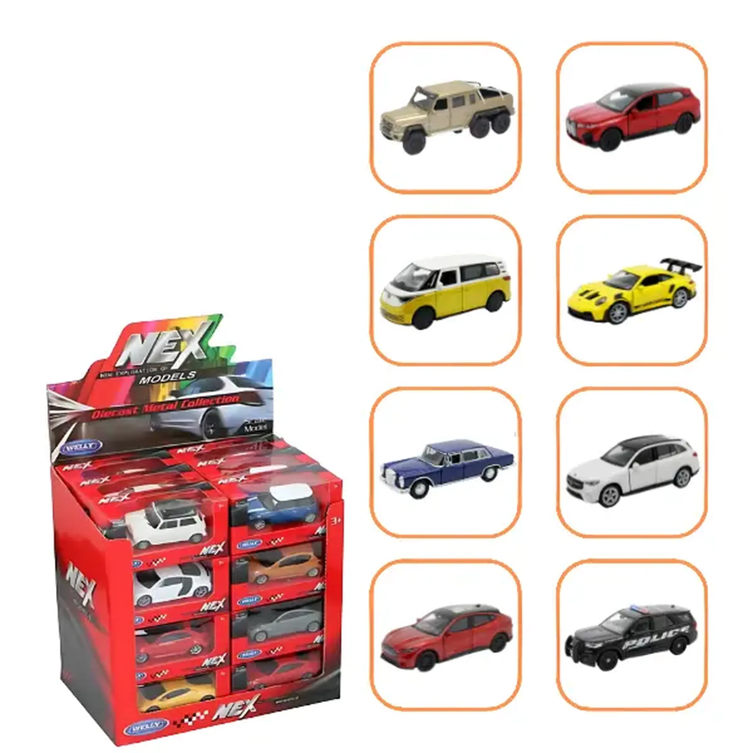 Mașini Metalice de Colecție 1:34 WELLY, 8 modele (24F)
