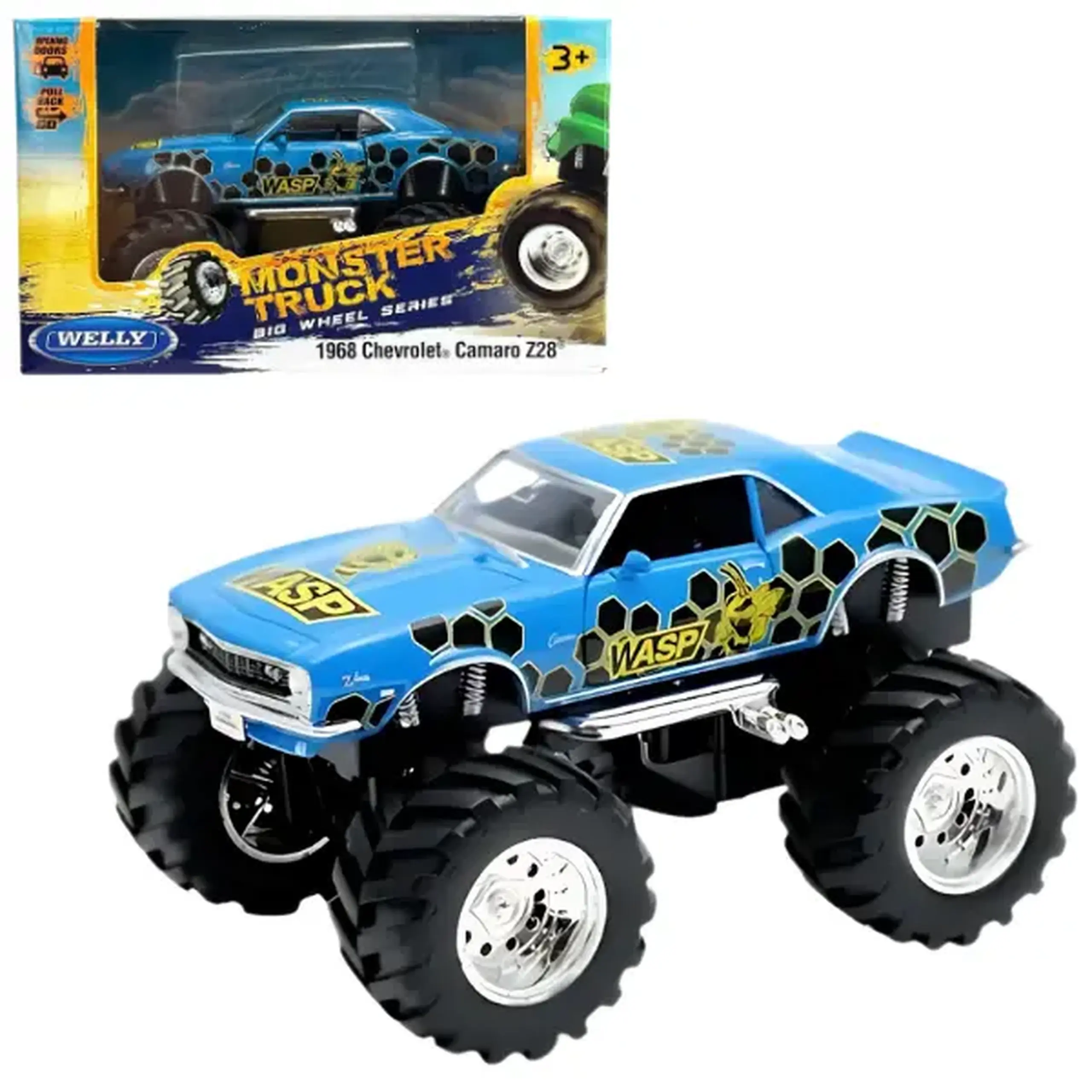 Monster Truck metalic 1968 Chevrolet Camaro Z28 1:38, Big Wheel