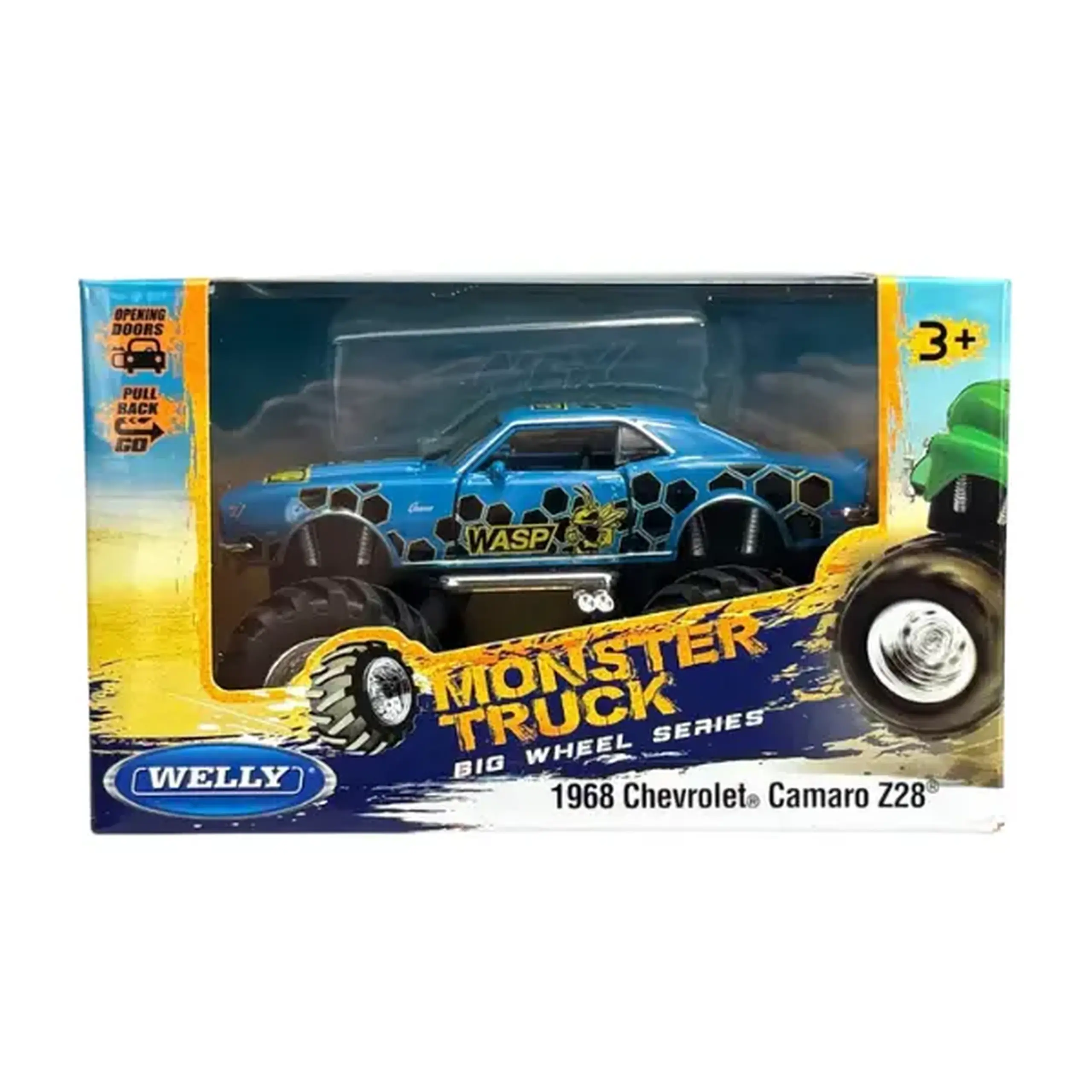Monster Truck metalic 1968 Chevrolet Camaro Z28 1:38, Big Wheel