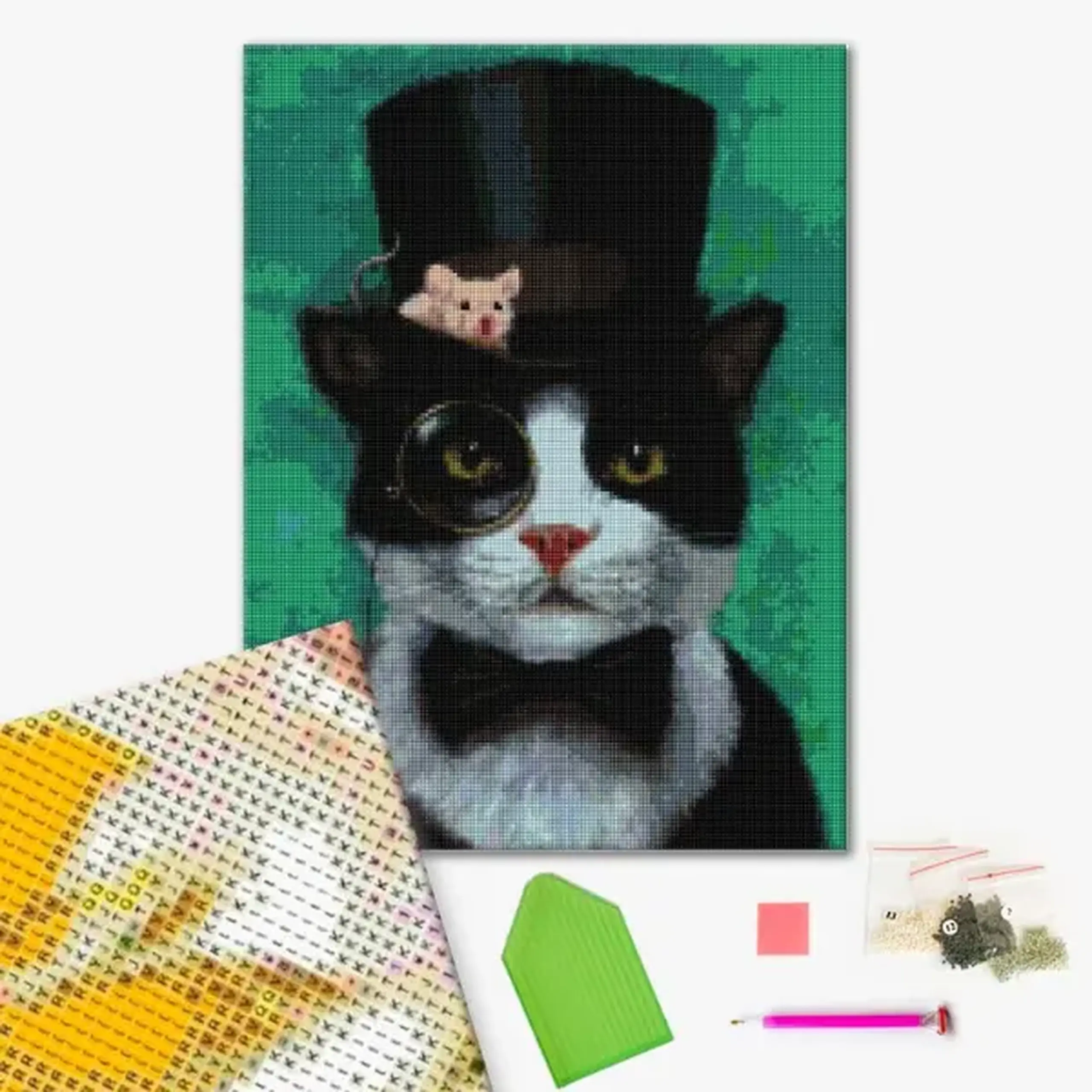 Mozaic cu diamante 40*50 сm (fără cutie) – Pisicuț gentleman, Lucia Heffernan
