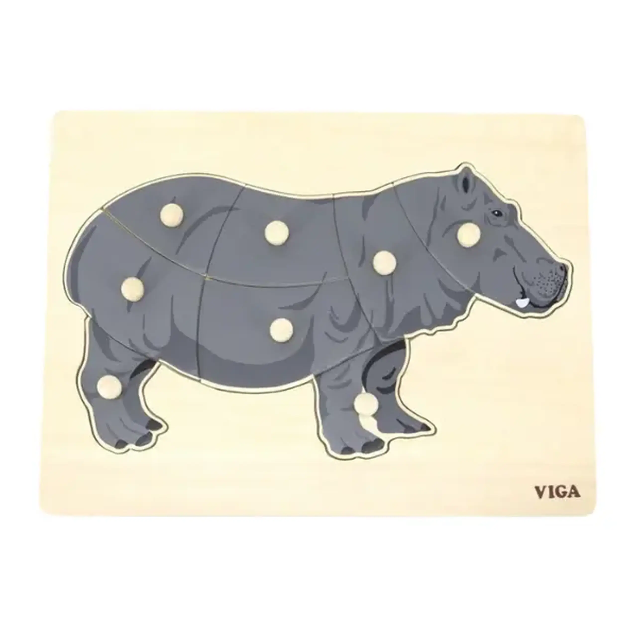 Puzzle din lemn Montessori cu buton “Hipopotam”