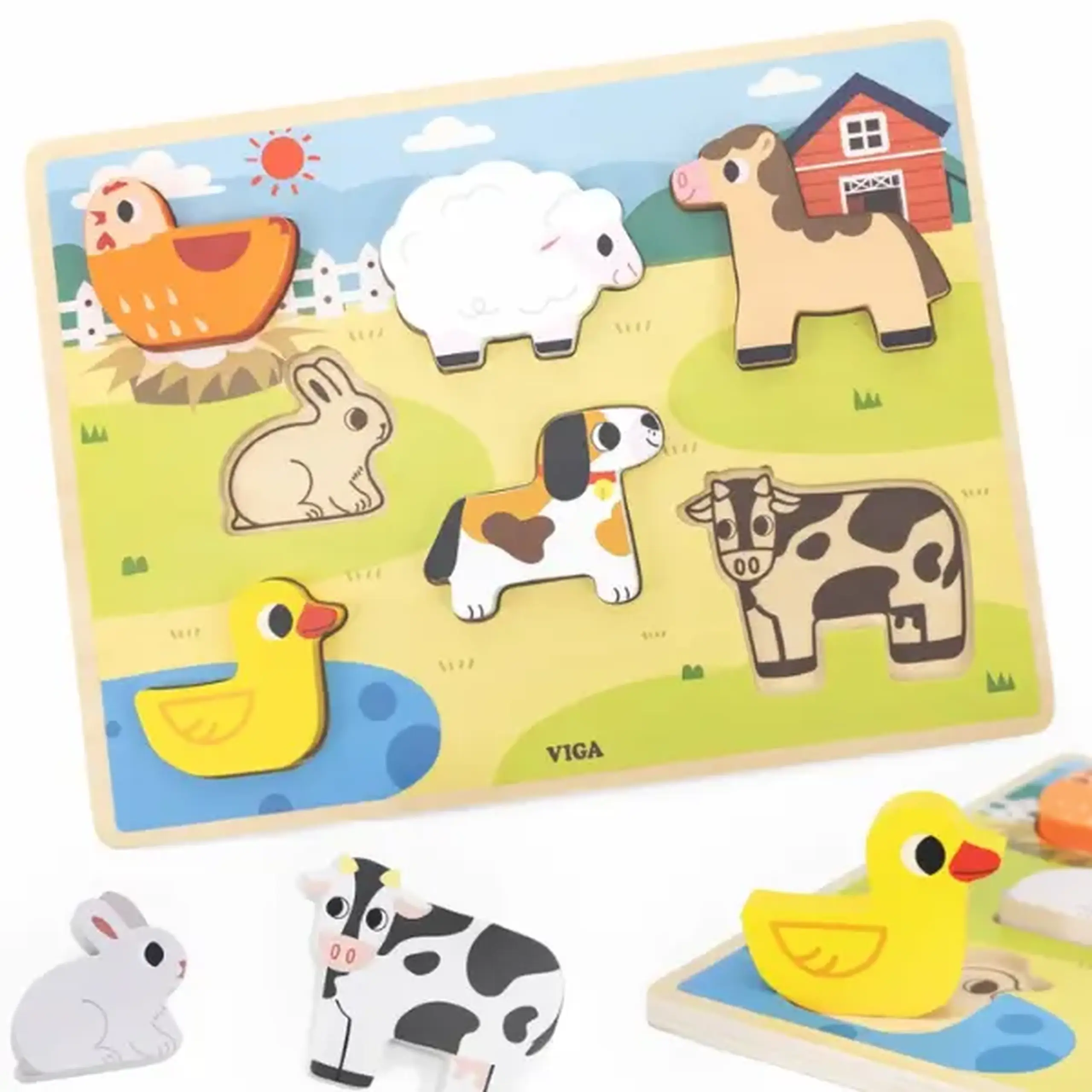 Puzzle tactil - inserție "Ferma", 7 elem.