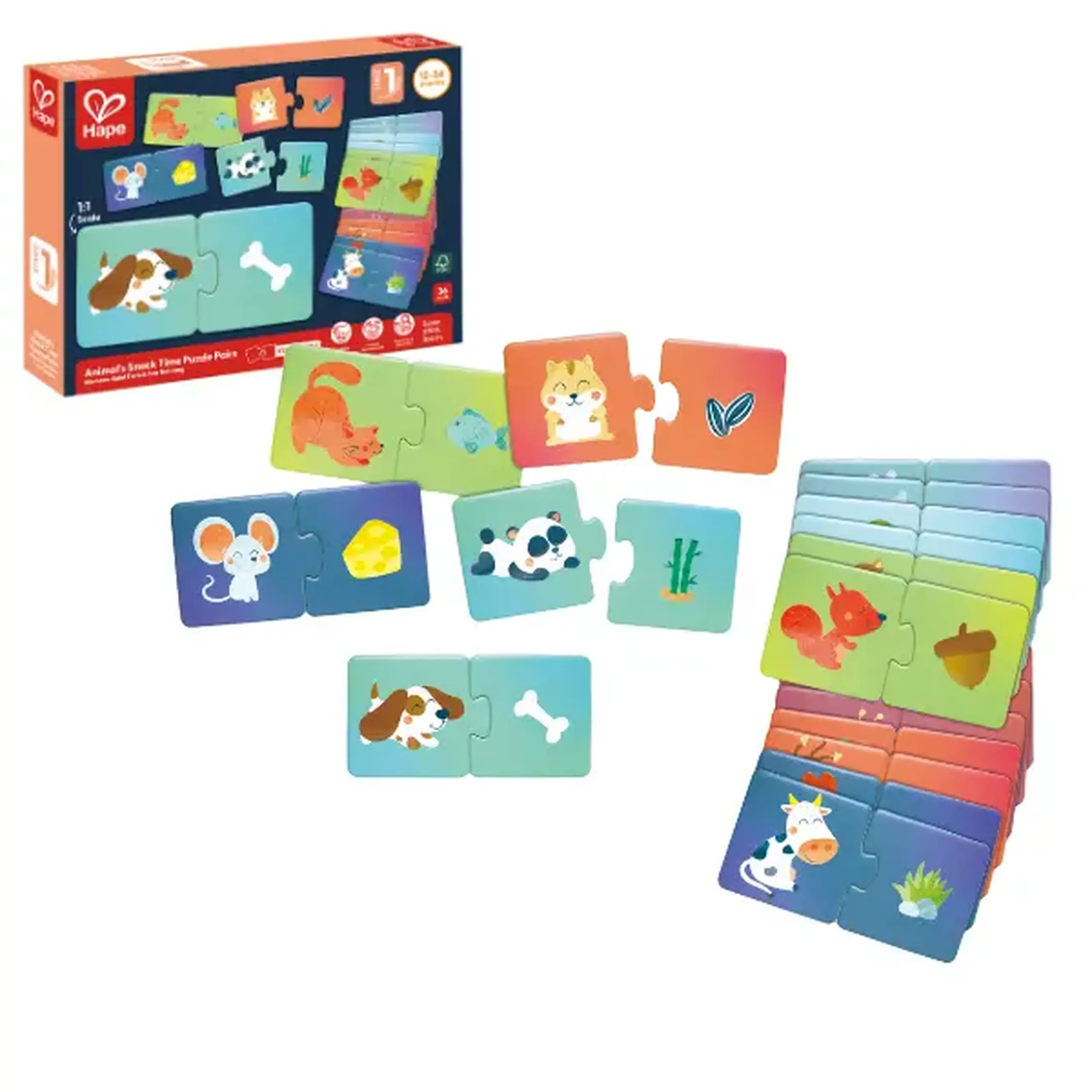 Puzzle joc „Potrivește perechea – Ora gustării animalelor"