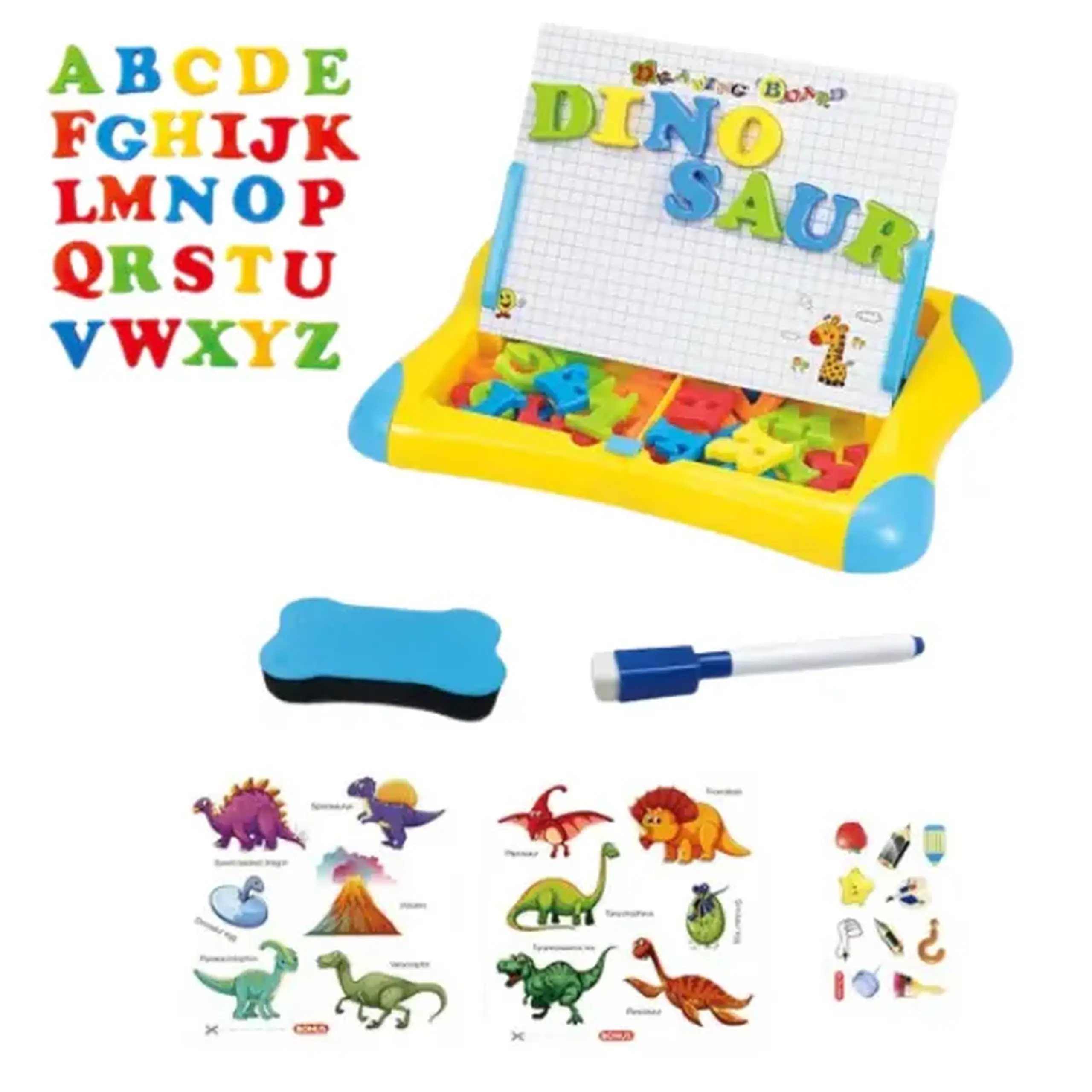 Tabla magnetica cu litere și carduri "Dinozauri"