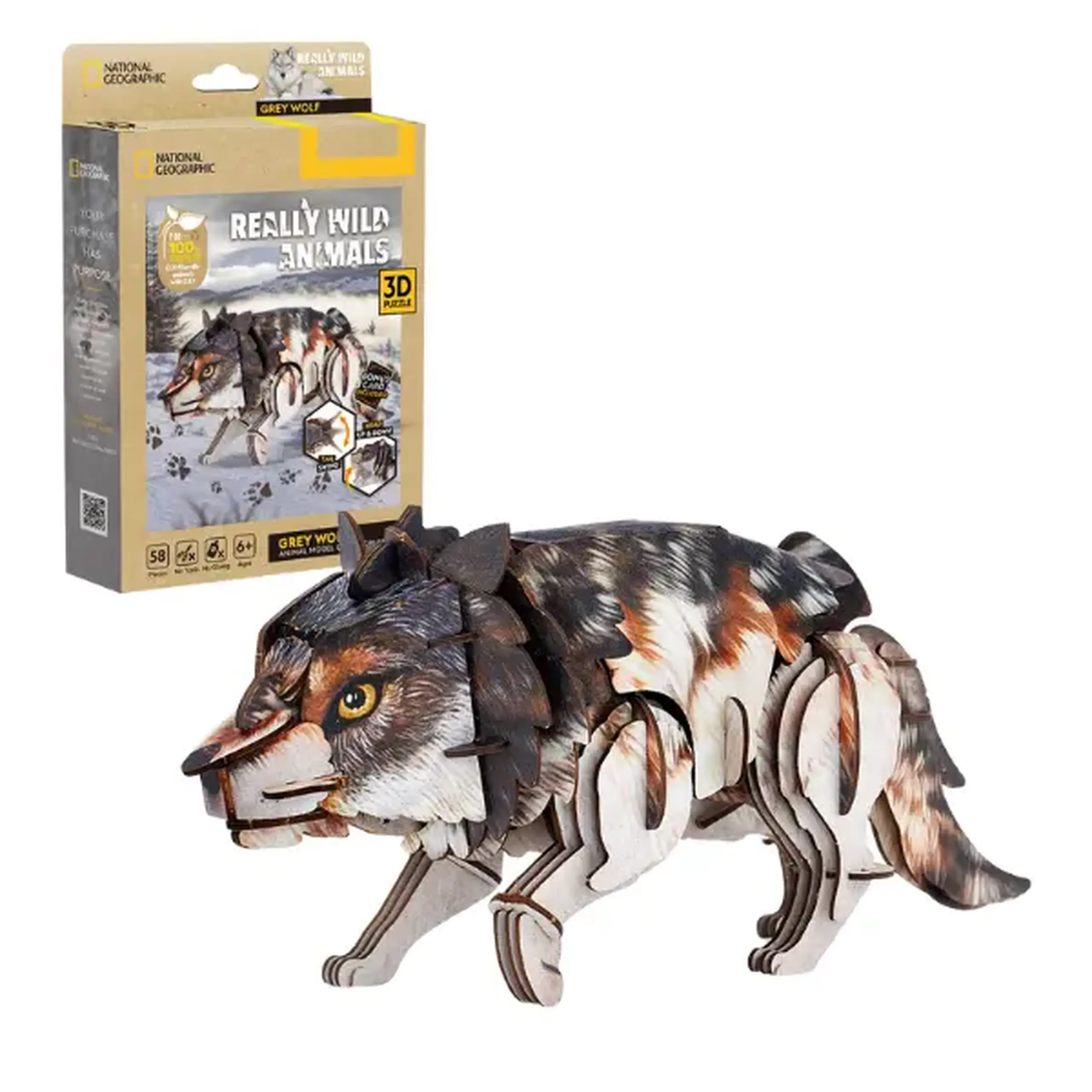 3D puzzle "Lupul Gri", 58 elemente