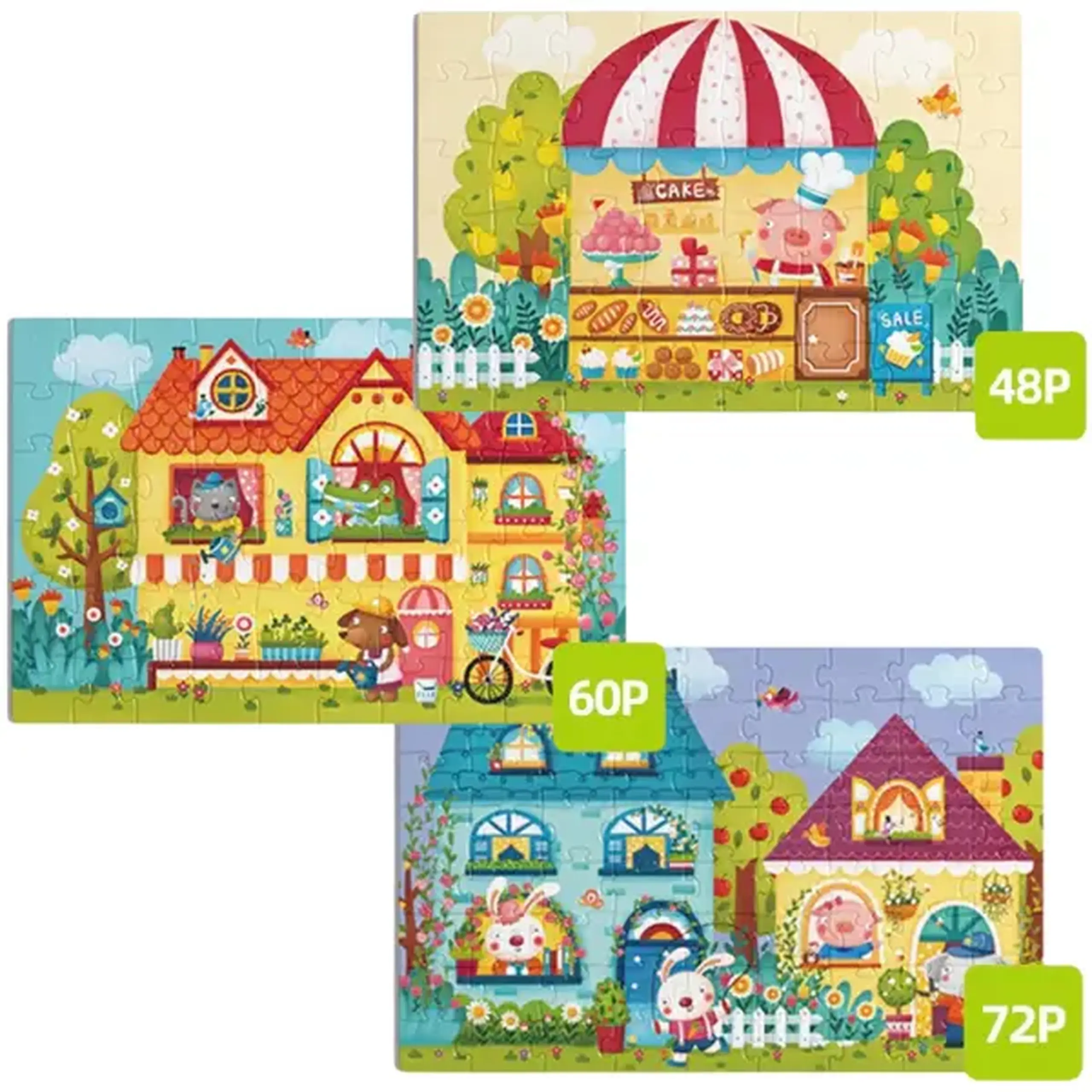 Seria de puzzle-uri "Orășelul de basm", 3 în 1, nivelul 4