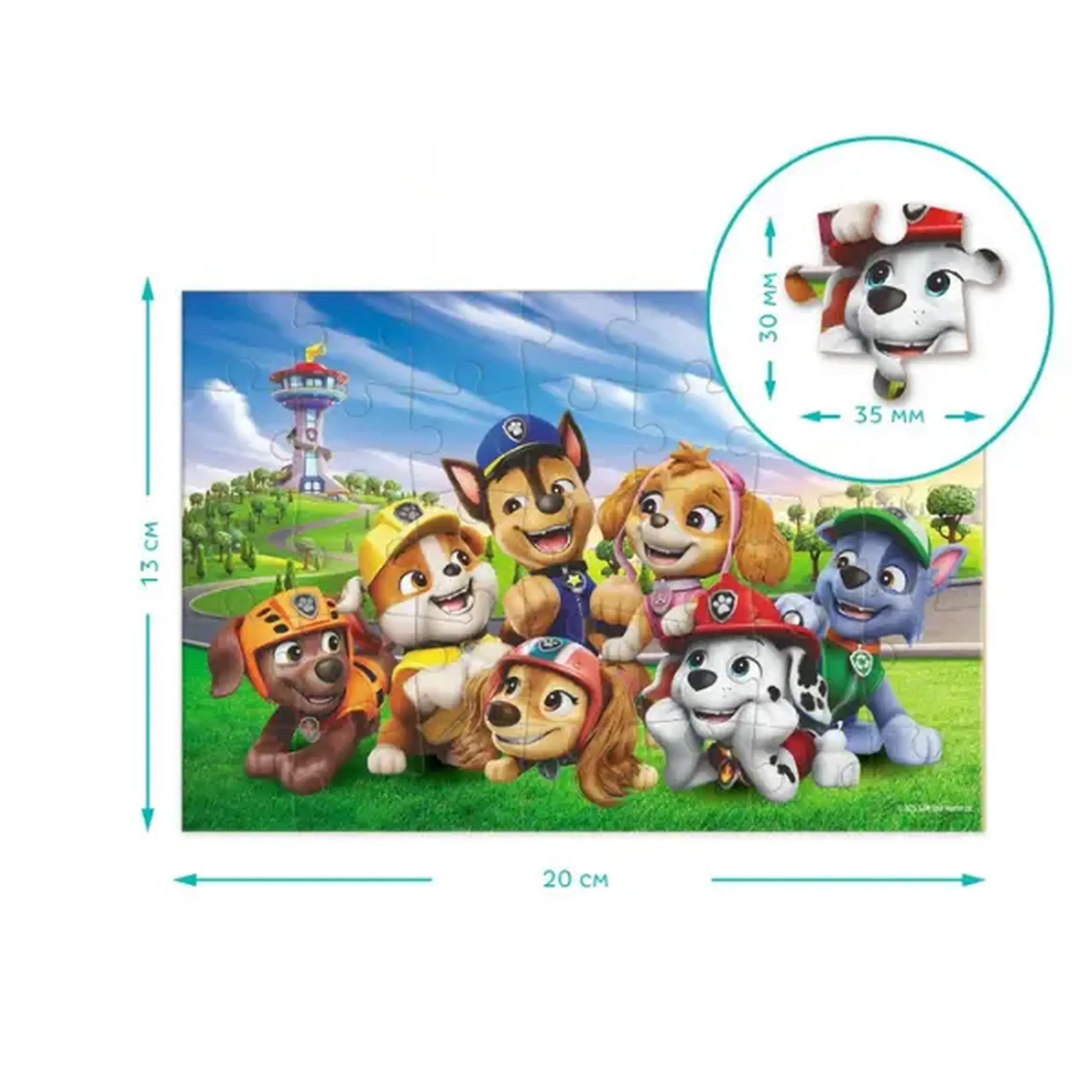 Puzzle-mini "Întâlnire lângă turn", seria Patrula cățelușilor, 35 elem.