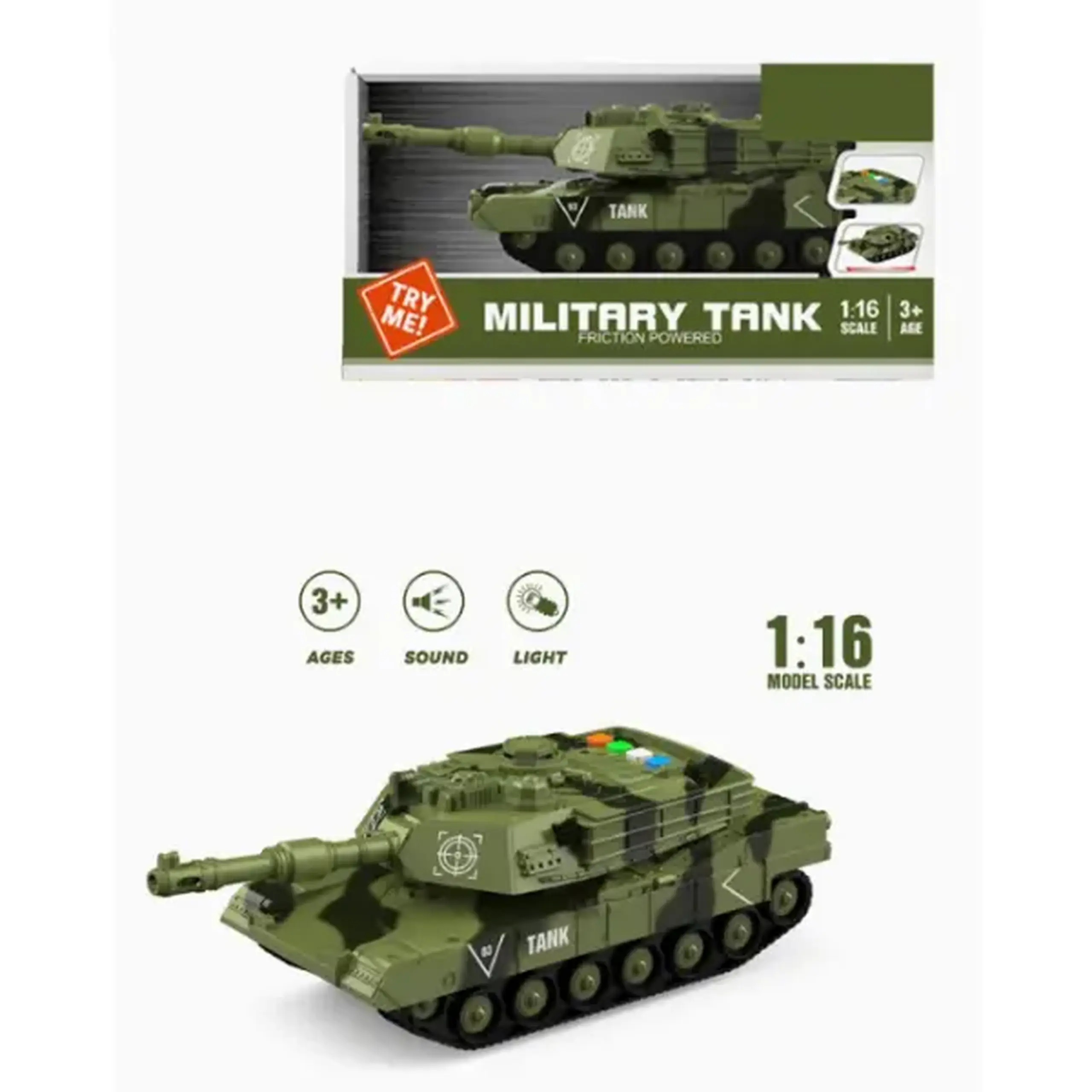 1:16 Tanc militar inerțial, camuflaj verde (lumină / sunet)