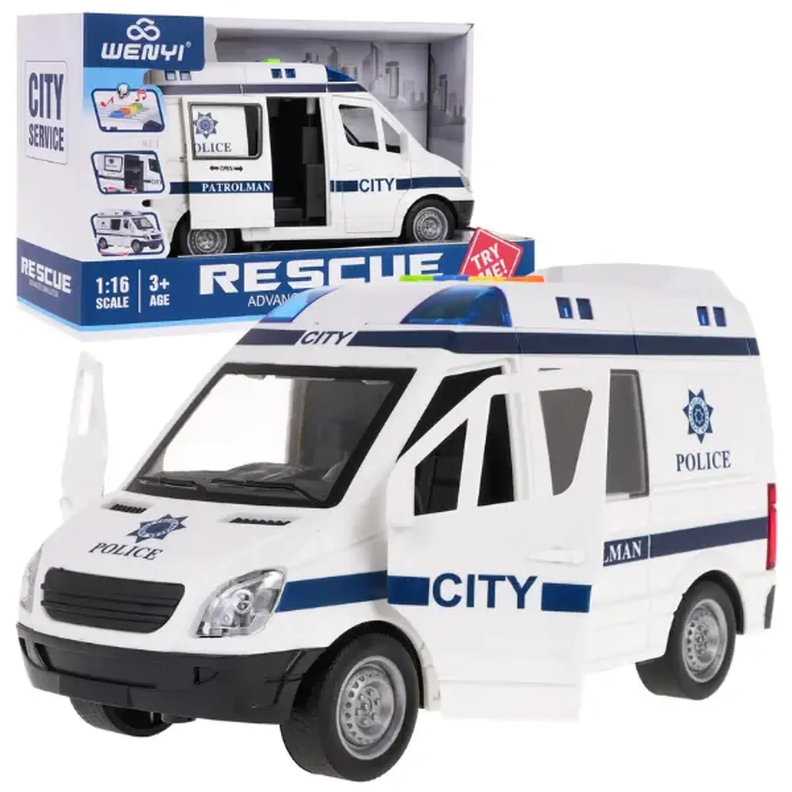 1:16 Mașina de poliție cu inerție (lumini /sunete / ușile se deschid)