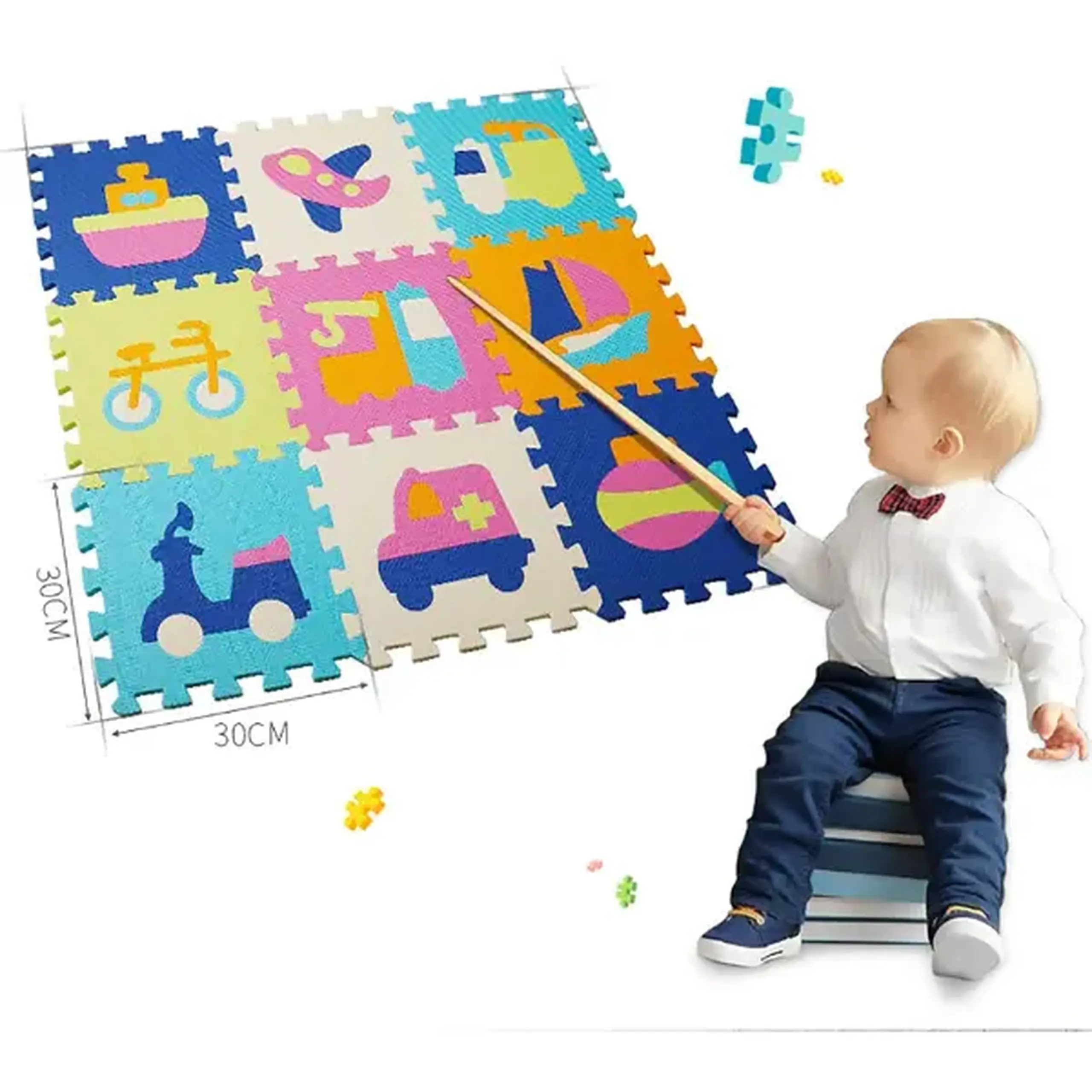 Covoraș-puzzle educativ „Mașinuțe și avione”, 9 elem.