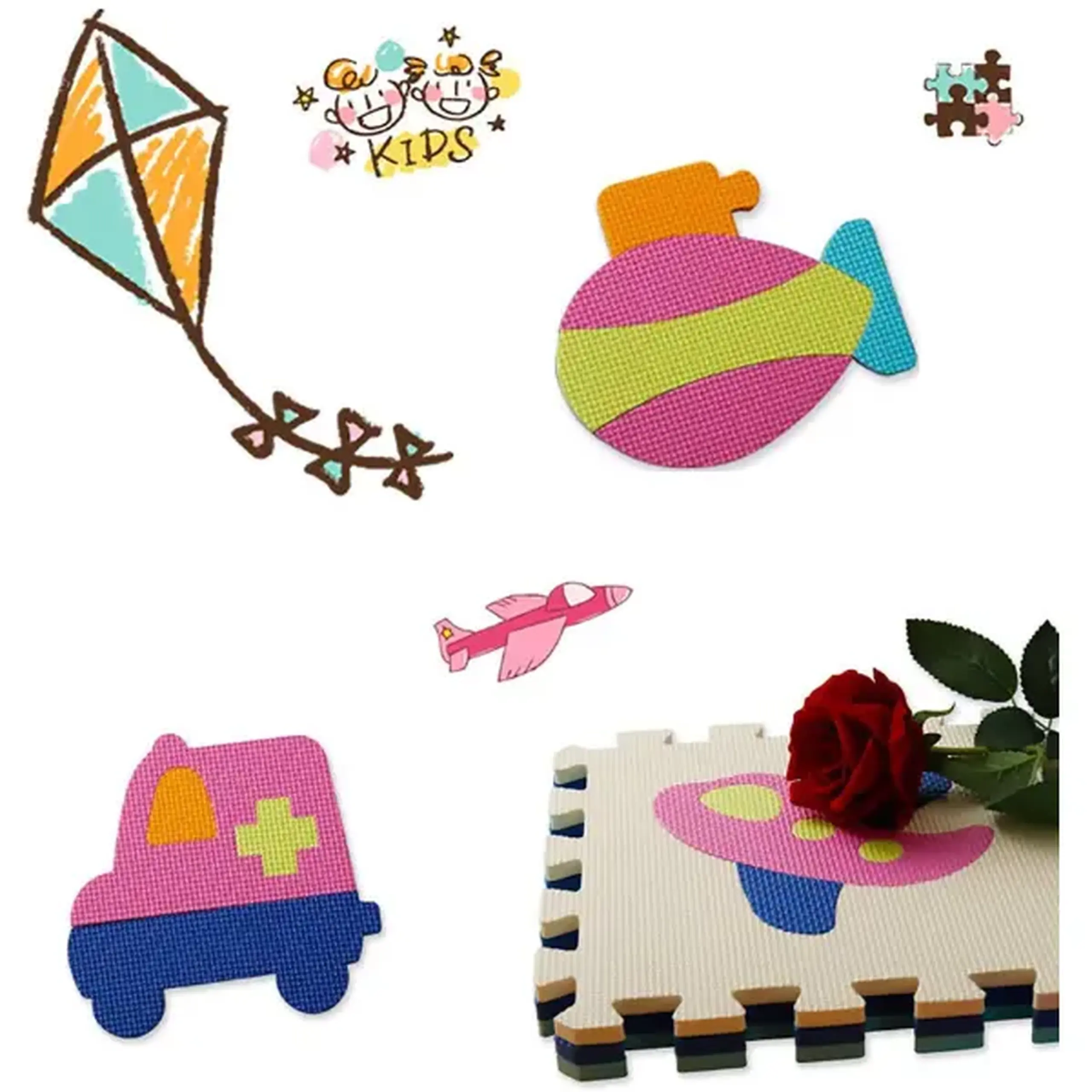 Covoraș-puzzle educativ „Mașinuțe și avione”, 9 elem.