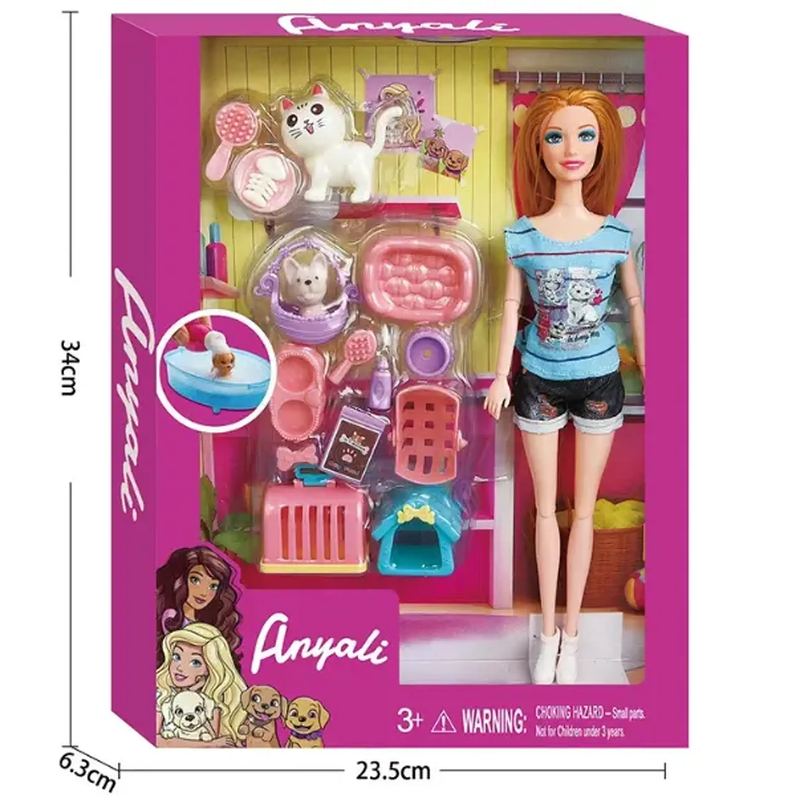 Set de joacă "Păpușă cu set pentru animale de companie"