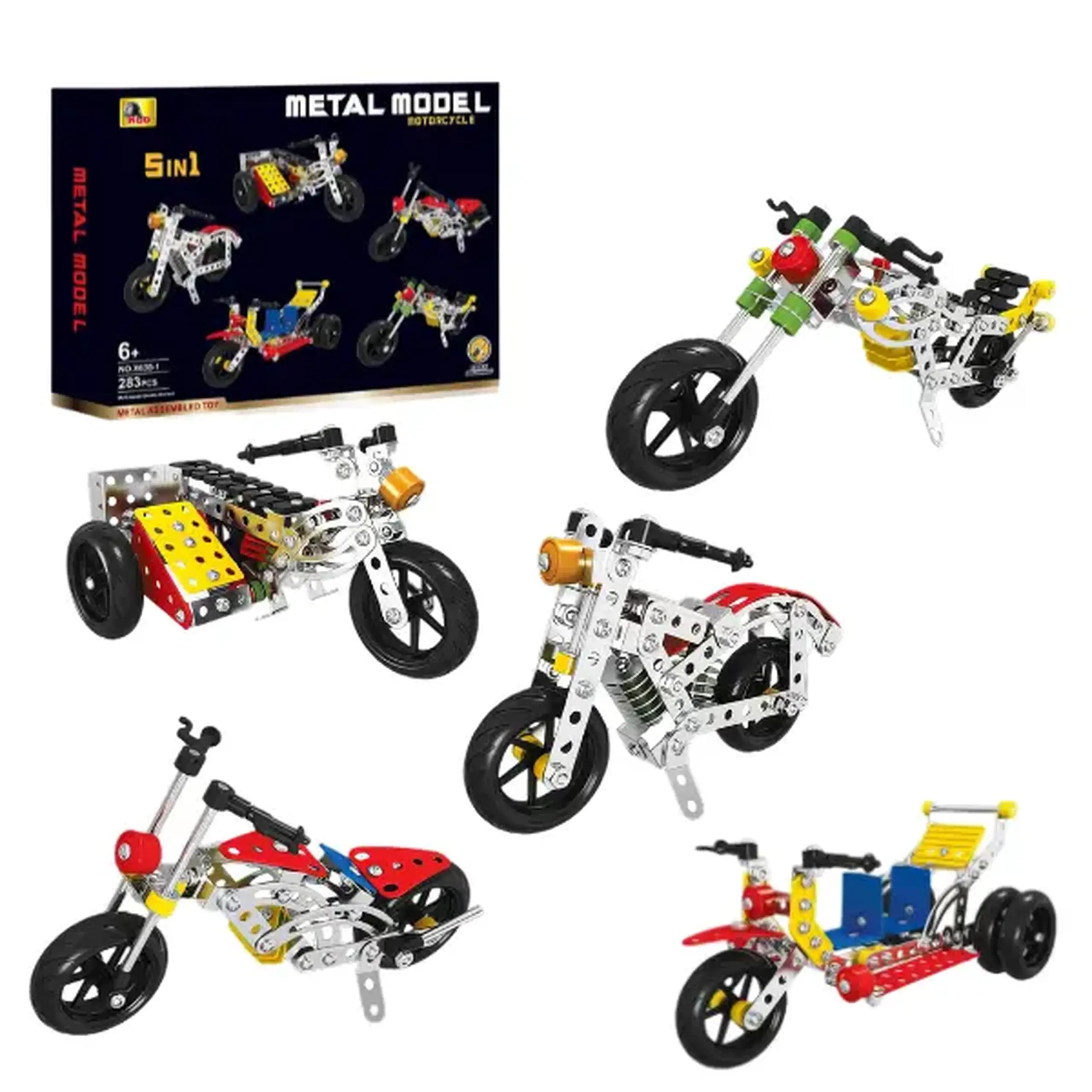 Set de construcție metalic 5 în 1 „Motociclete”, 283 elem.