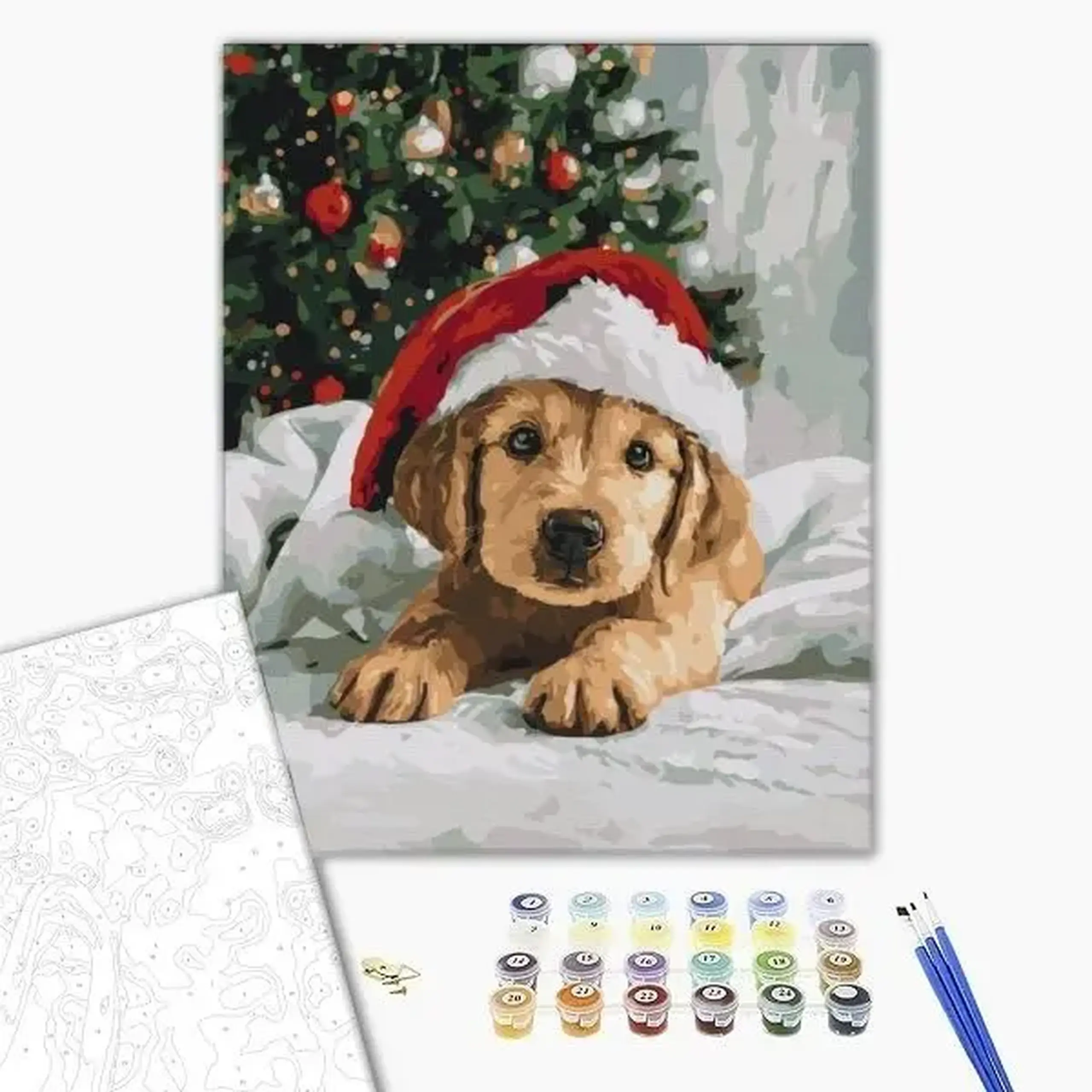 Pictură pe numere 40*50 сm (fără cutie) – Prieten pufos de Crăciun.