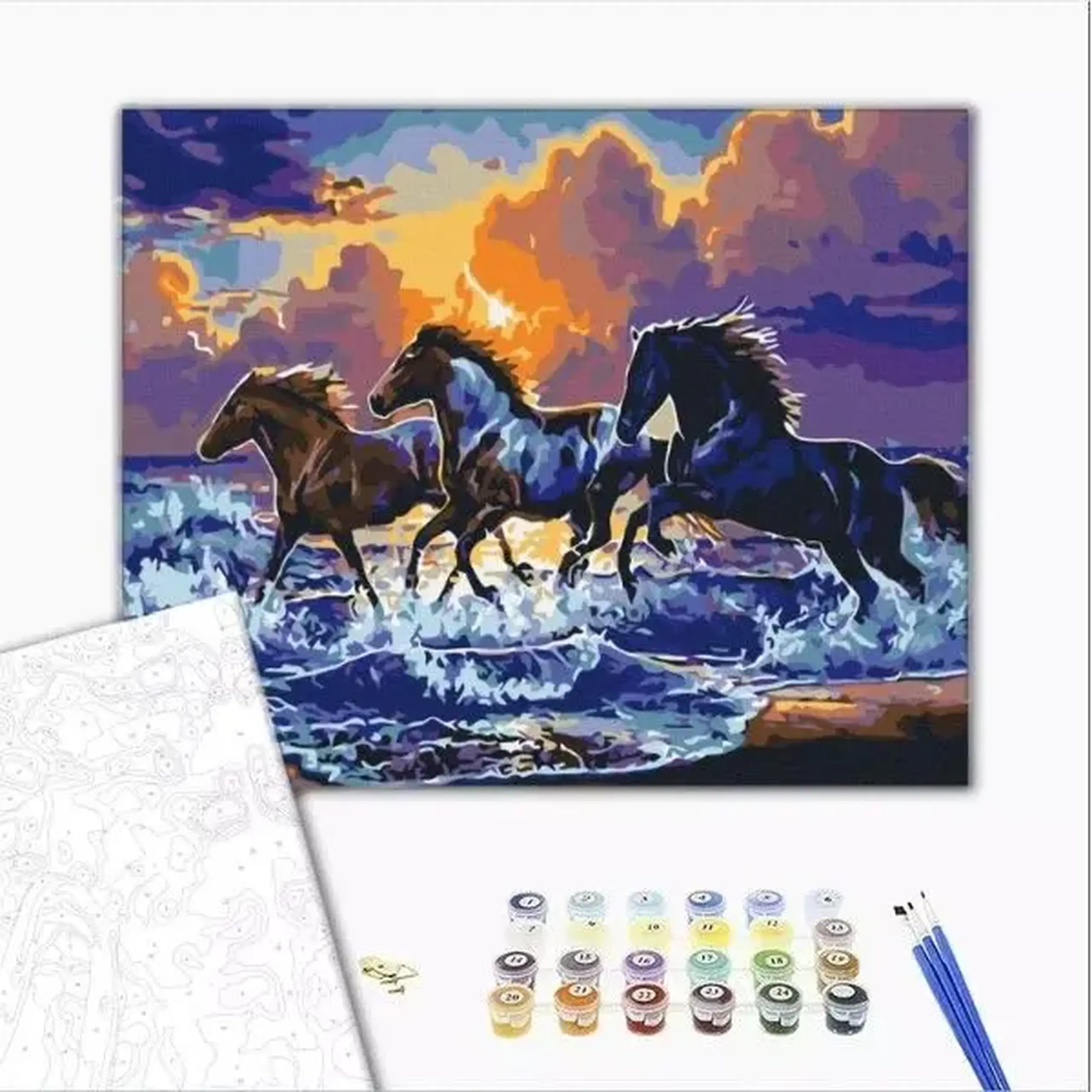 Pictură pe numere 40х50 cm (fără cutie) – Herd de cai negri.