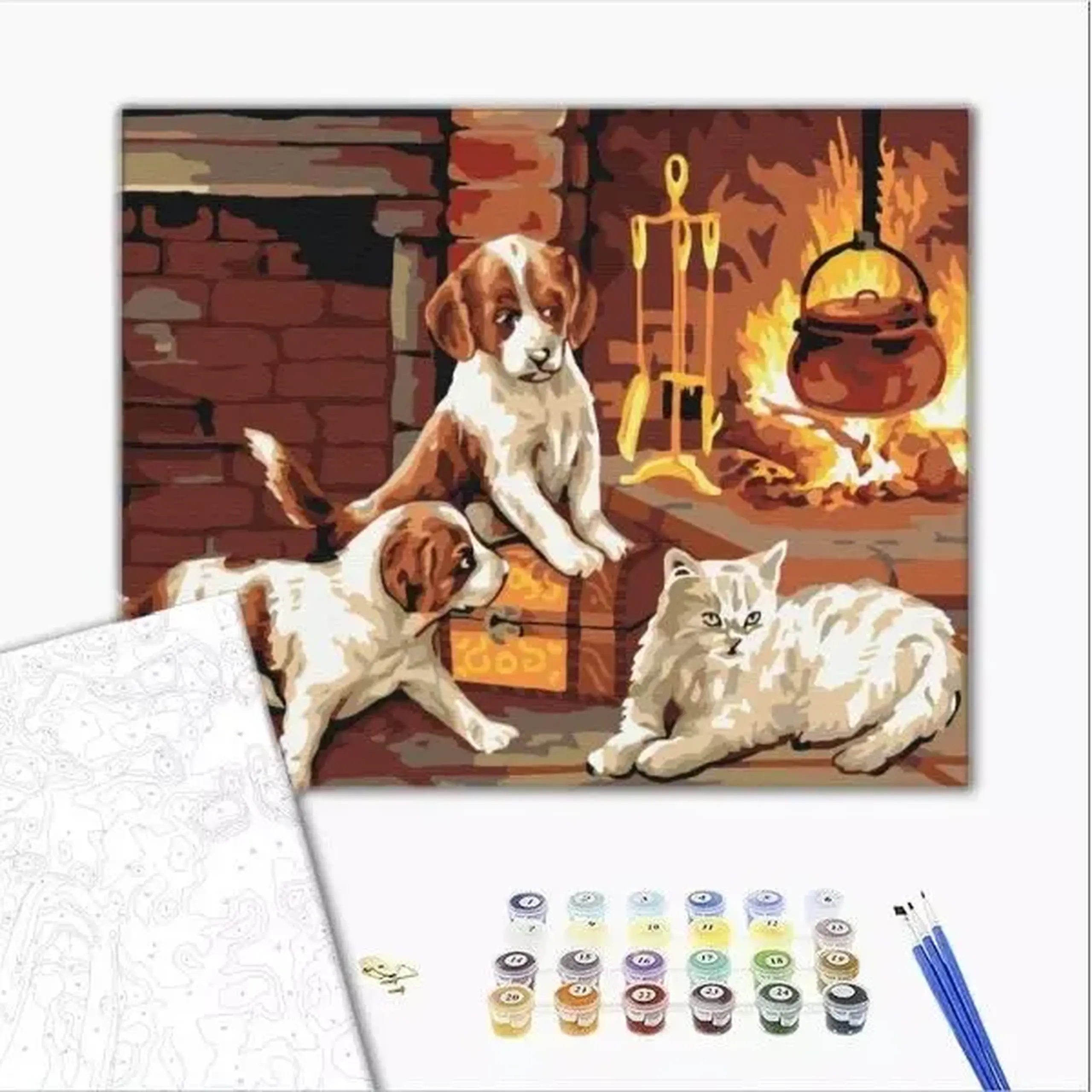 Pictură pe numere 40х50 cm (fără cutie) - Preferații lângă șemineu.