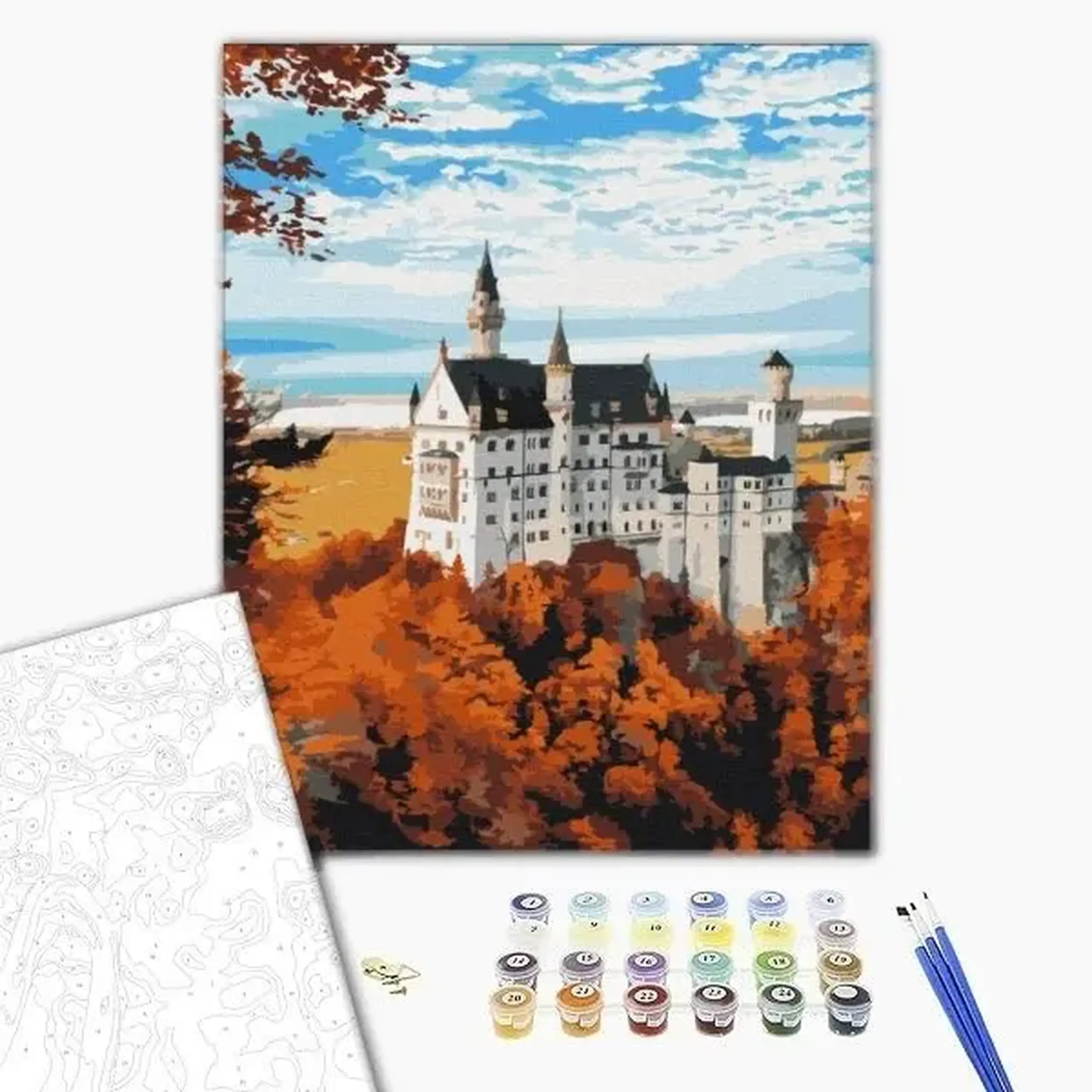 Pictură pe numere 40х50 cm (fără cutie) – Vedere de toamnă asupra castelului Neuschwanstein.
