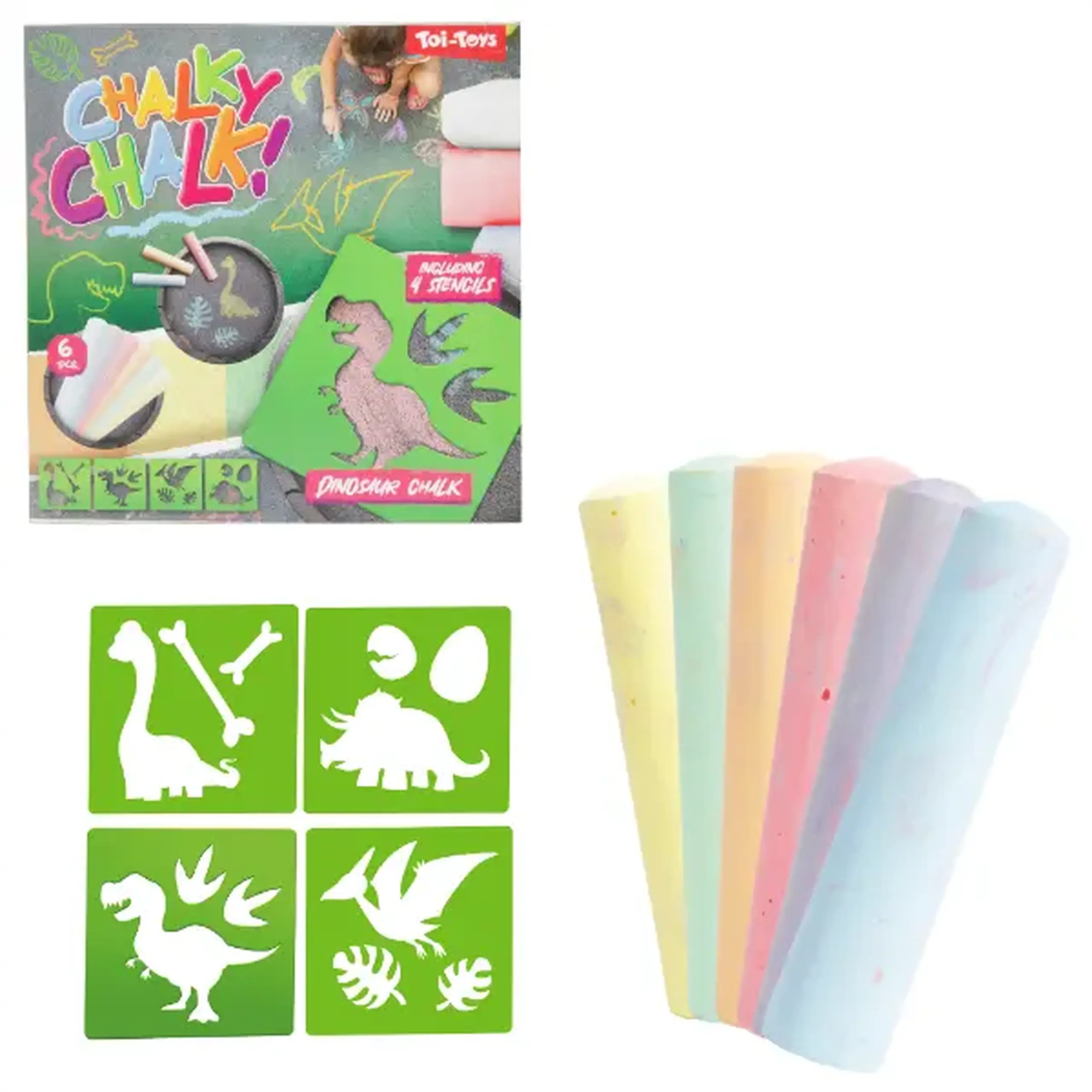 Set de cretă „Lumea Dinozaurilor”, 6 buc + 4 șabloane