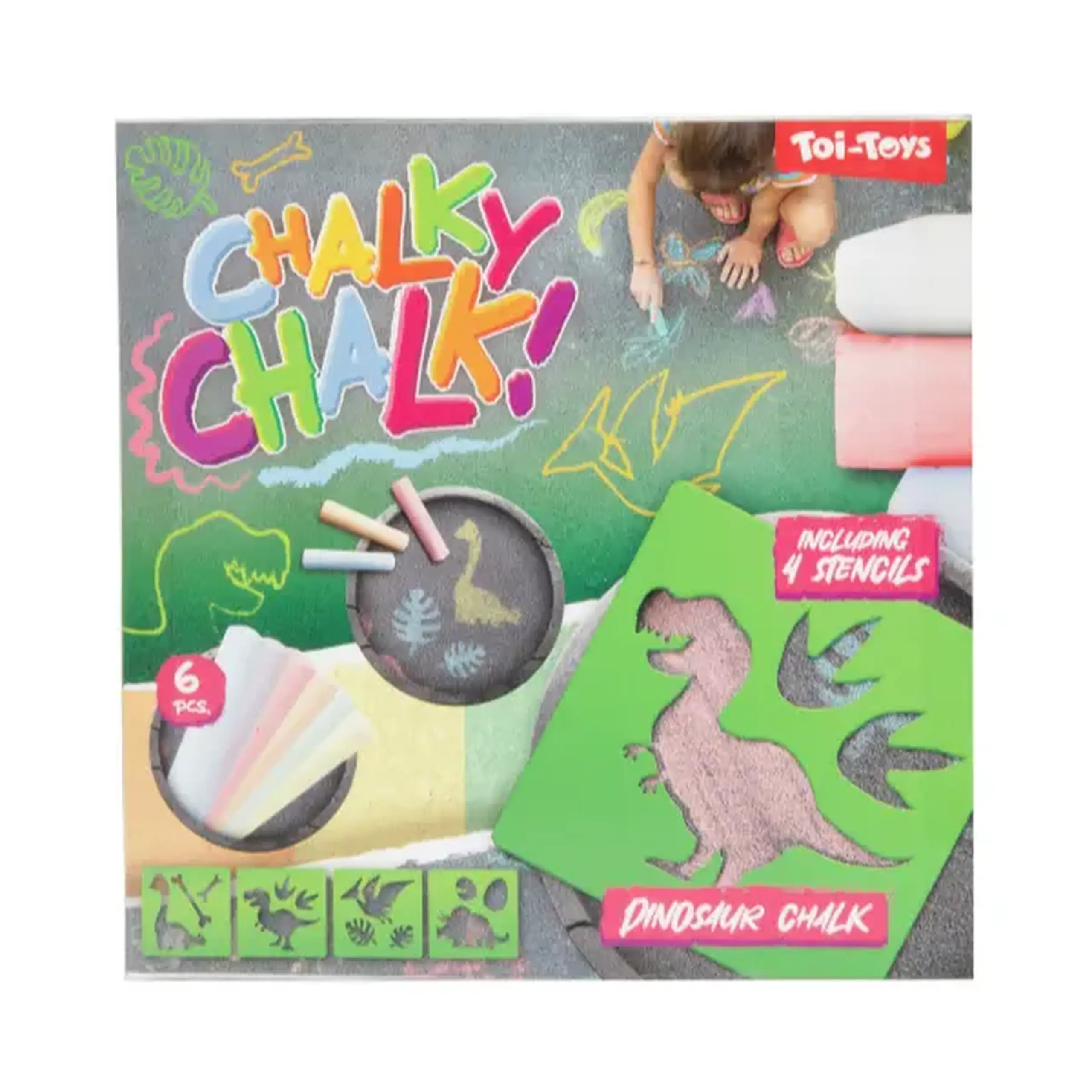Set de cretă „Lumea Dinozaurilor”, 6 buc + 4 șabloane