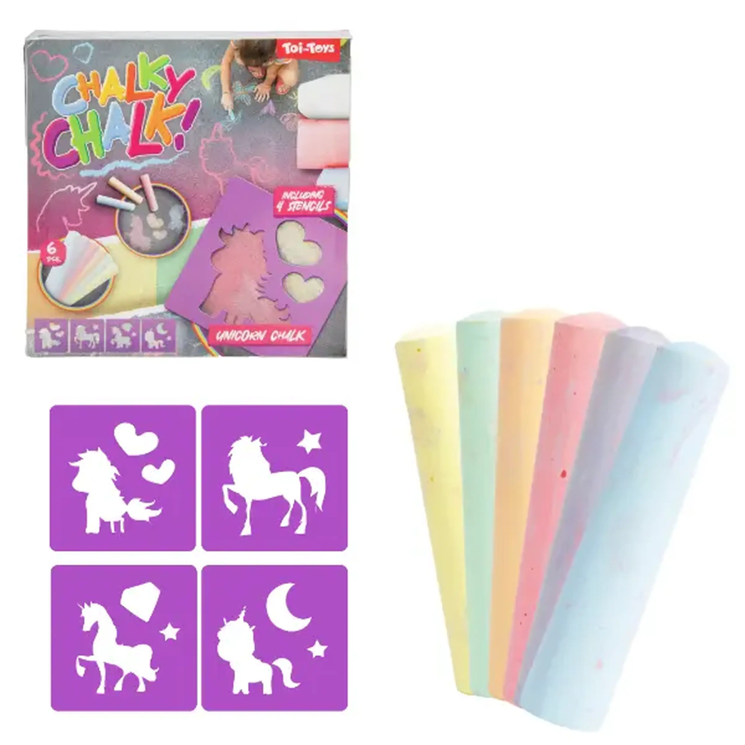Set de cretă „Unicorn”, 6 buc + 4 șabloane