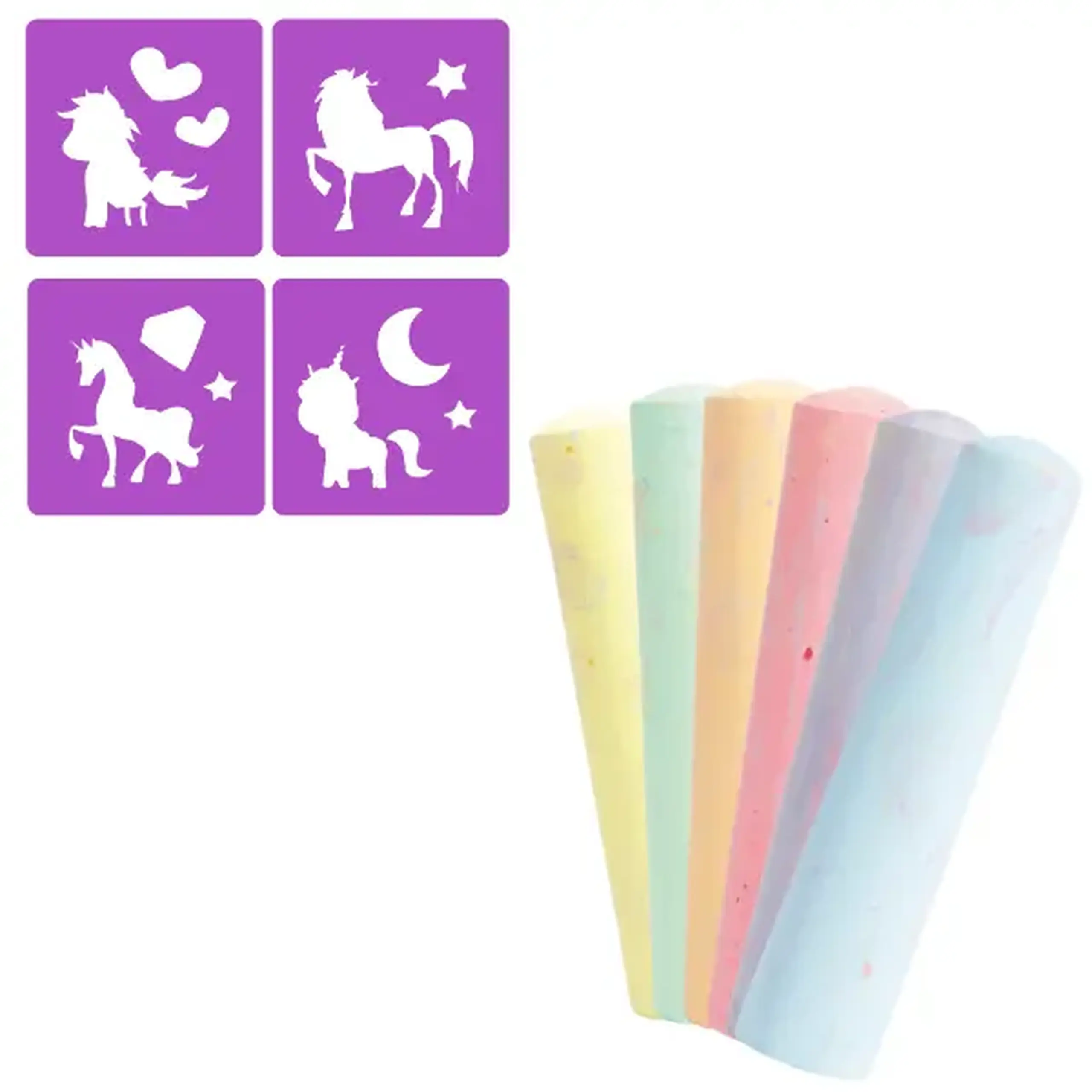 Set de cretă „Unicorn”, 6 buc + 4 șabloane