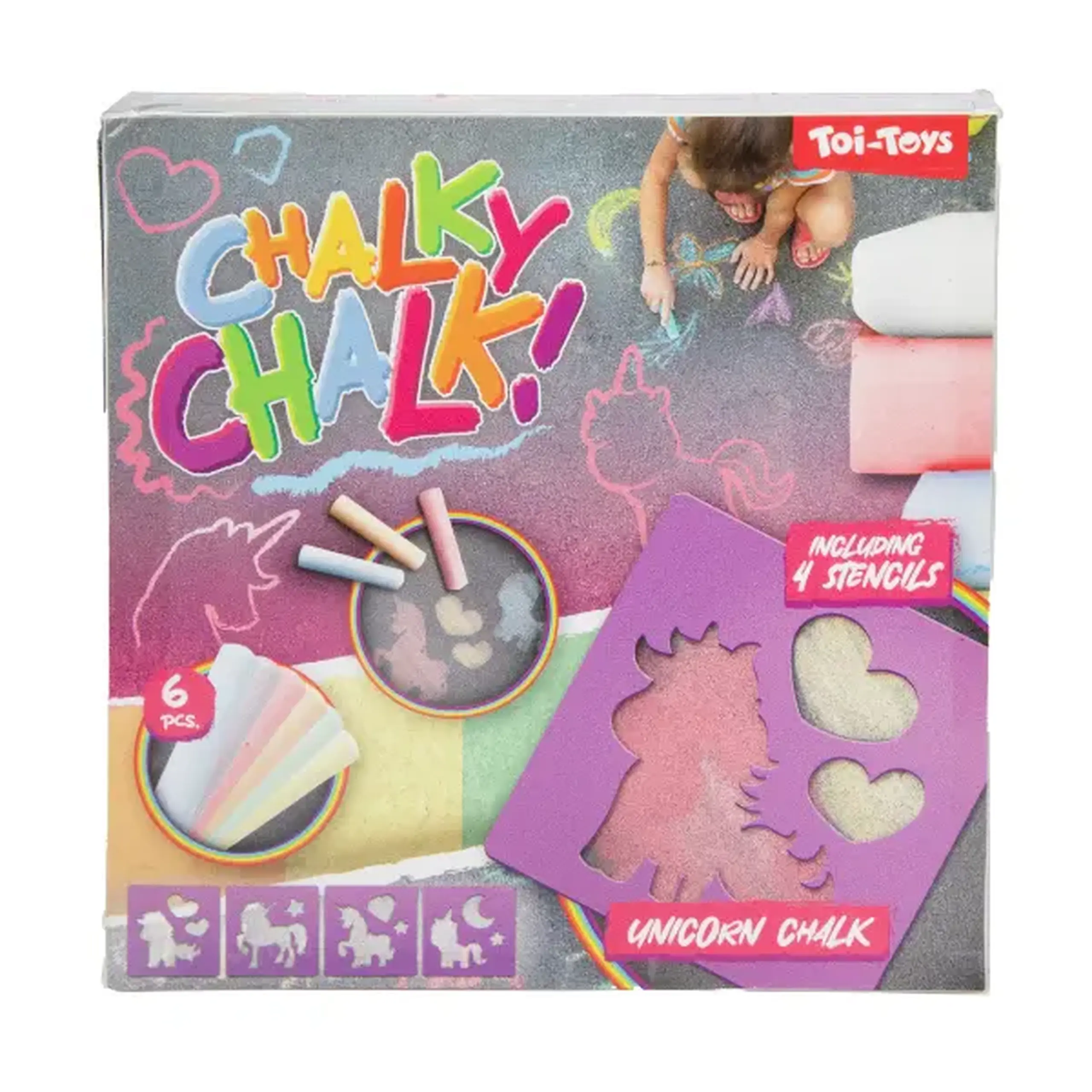 Set de cretă „Unicorn”, 6 buc + 4 șabloane