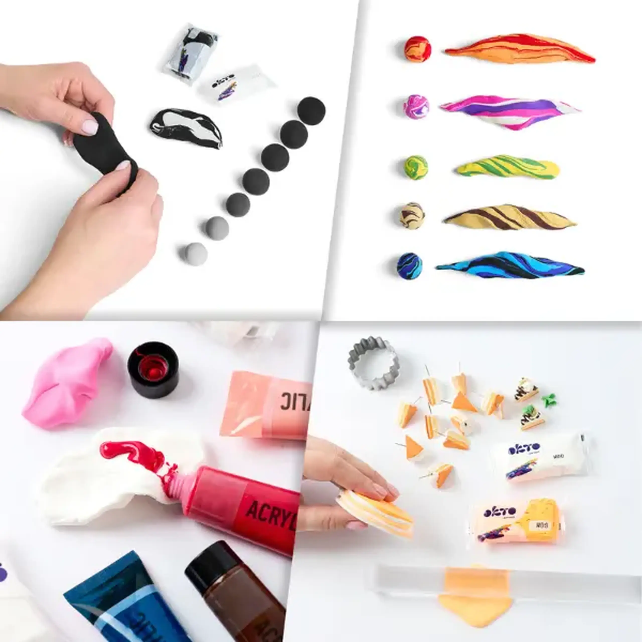 Plastilină aerată albă Air Clay OKTO Colours, 10 buc. × 6 g, mărimea S