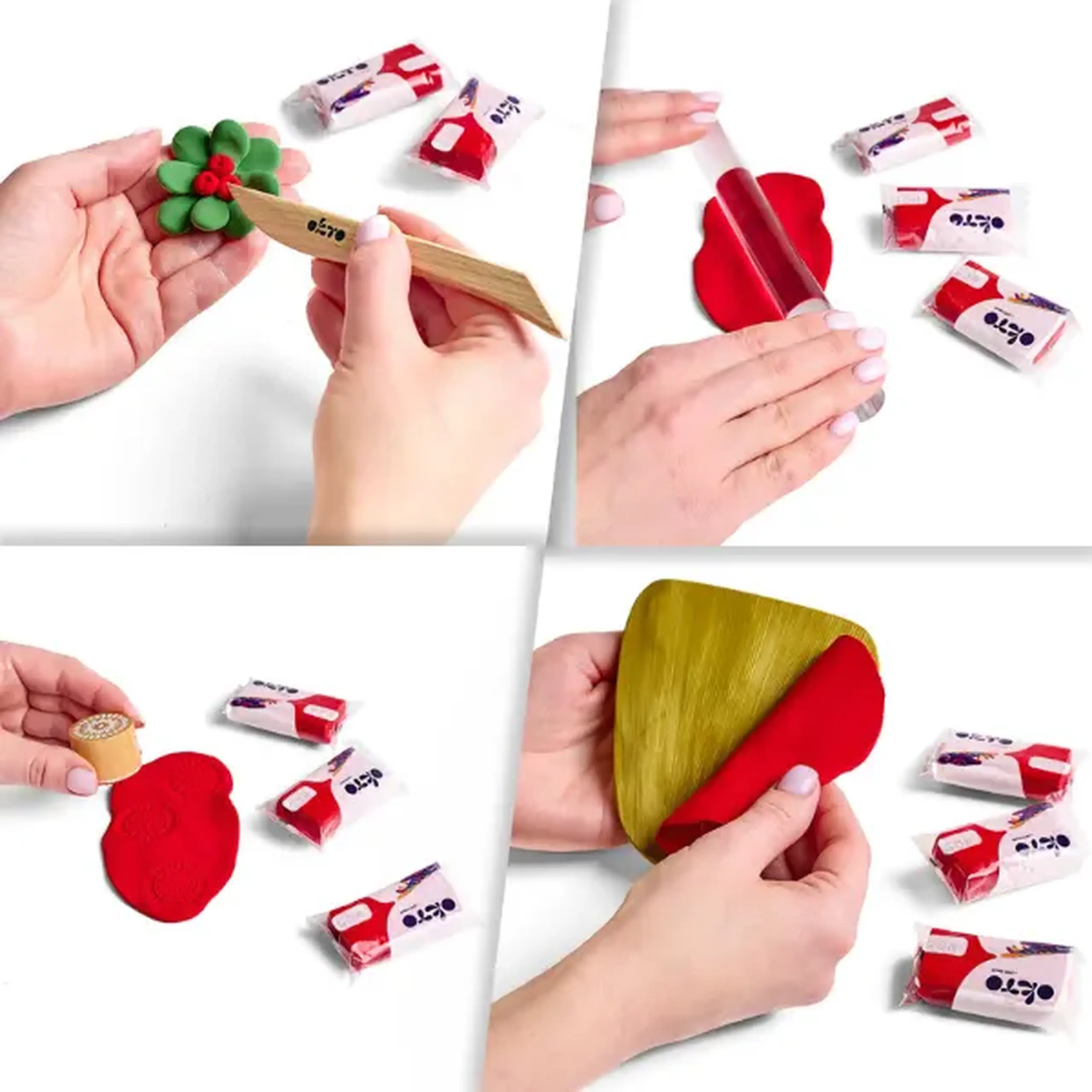 Plastilină aerată roșie Air Clay OKTO Colours, 10 buc. × 6 g, mărimea S