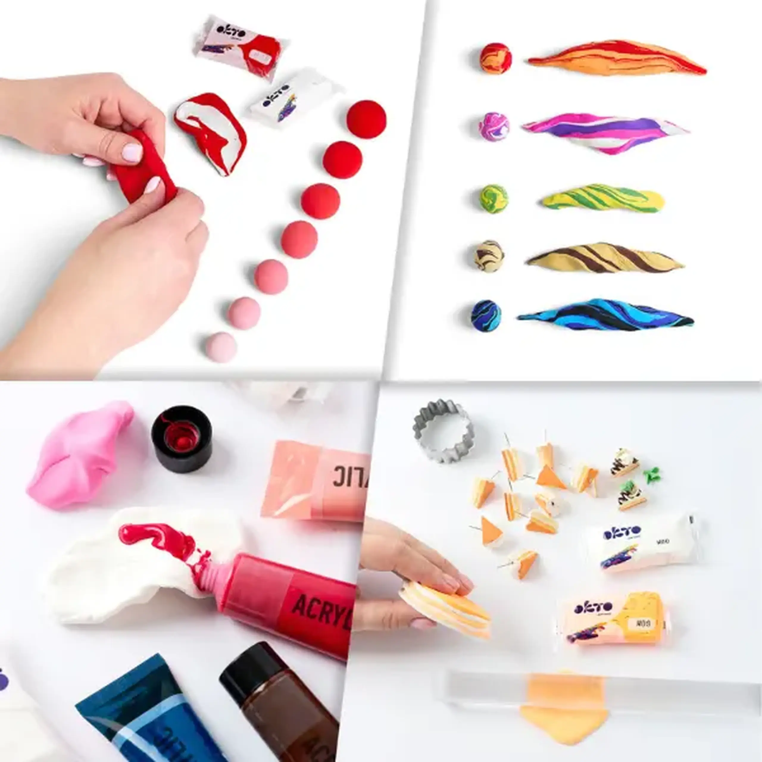 Plastilină aerată roșie Air Clay OKTO Colours, 10 buc. × 6 g, mărimea S