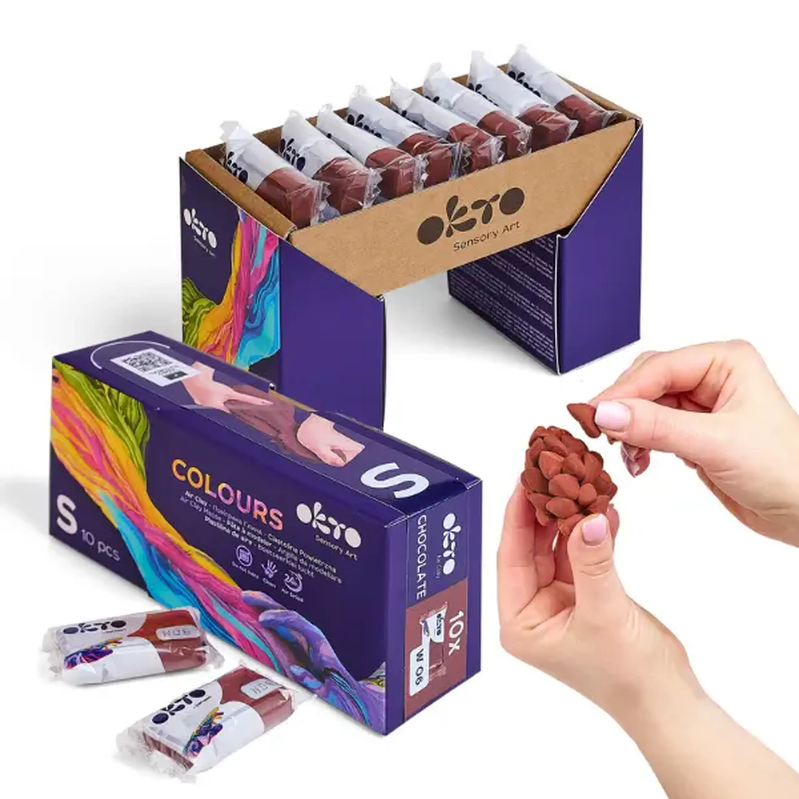 Plastilină aerată ciocolatie Air Clay OKTO Colours, 10 buc. × 6 g, mărimea S
