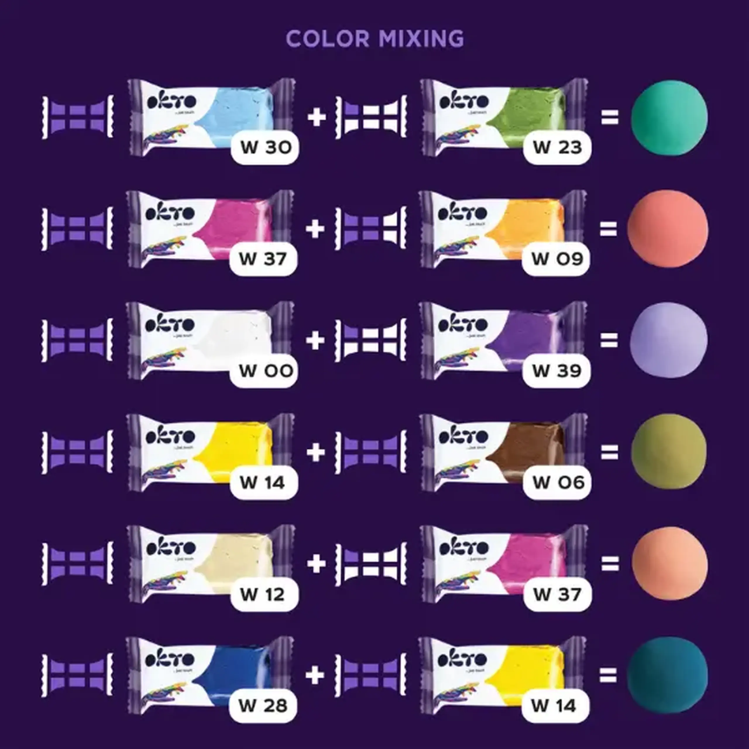 Plastilină aerată ciocolatie Air Clay OKTO Colours, 10 buc. × 6 g, mărimea S