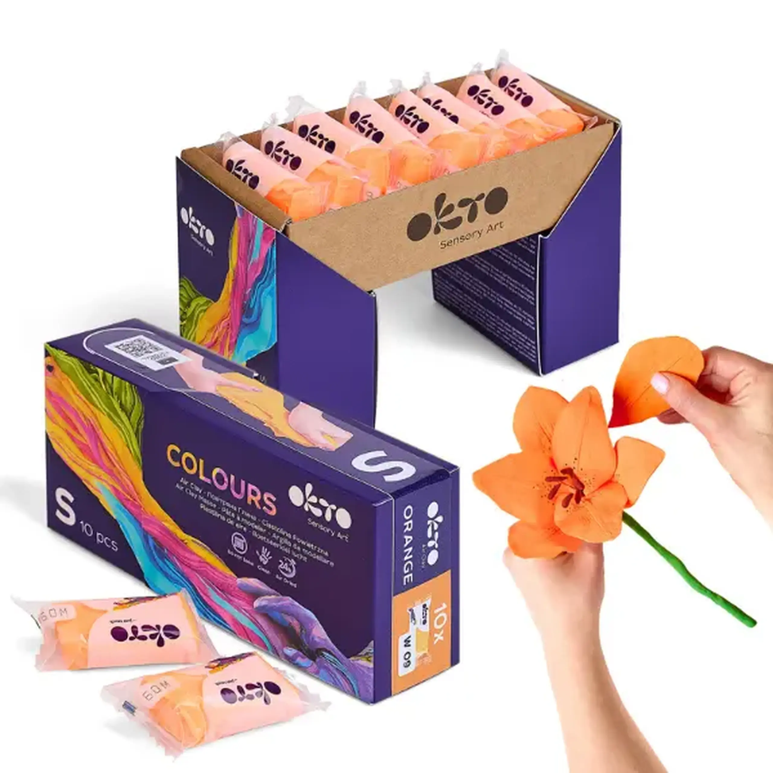 Plastilină aerată portocalie Air Clay OKTO Colours, 10 buc. × 6 g, mărimea S