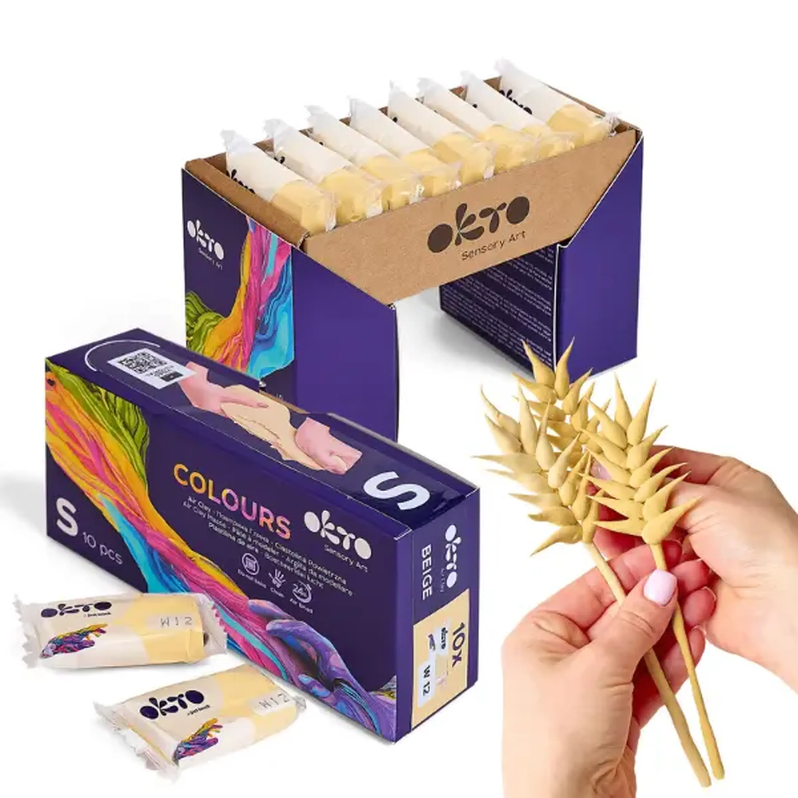Plastilină aerată bej Air Clay OKTO Colours, 10 buc. × 6 g, mărimea S