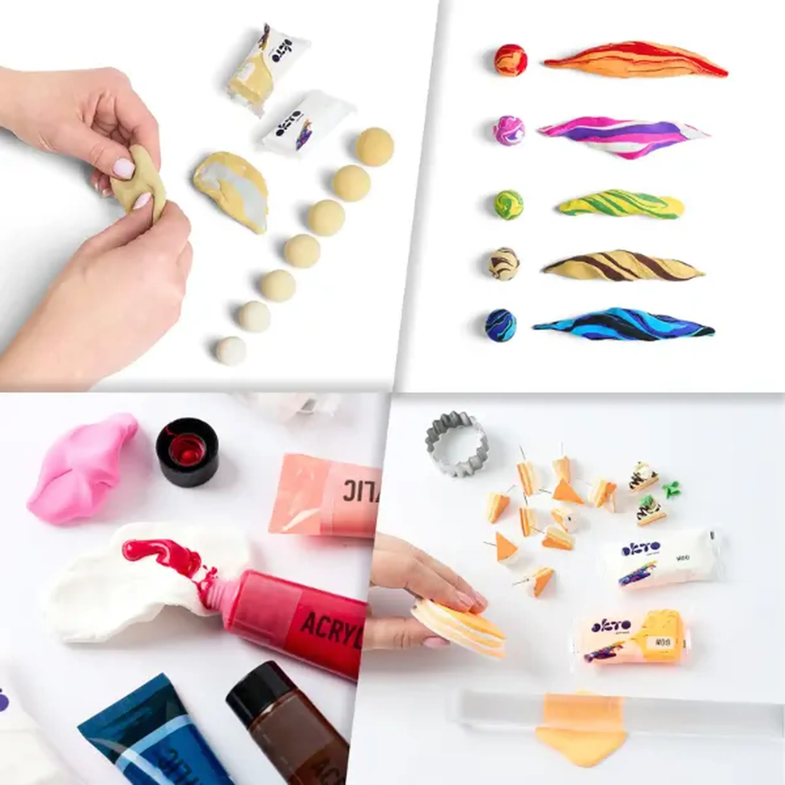 Plastilină aerată bej Air Clay OKTO Colours, 10 buc. × 6 g, mărimea S
