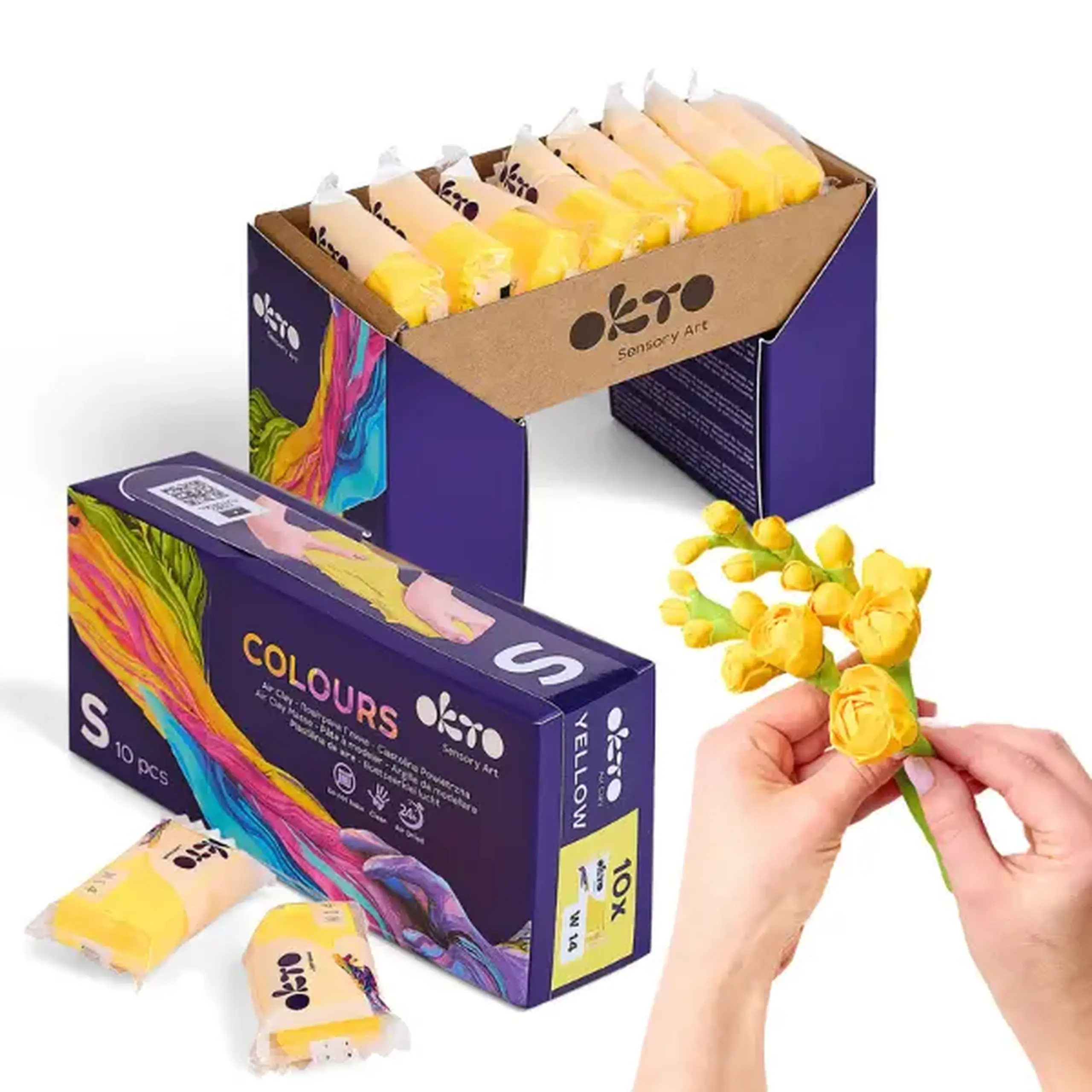 Plastilină aerată galbenă Air Clay OKTO Colours, 10 buc. × 6 g, mărimea S